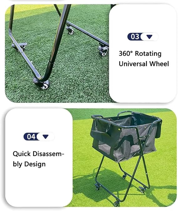 Tennis Ball Hopper Cart with Wheels, Folding Large Capacity Pickleball & Tennis Ball Collector,Portable Sports Equipment Cart, for Court Training & Coaching Waterproof Tennis Ball Basket