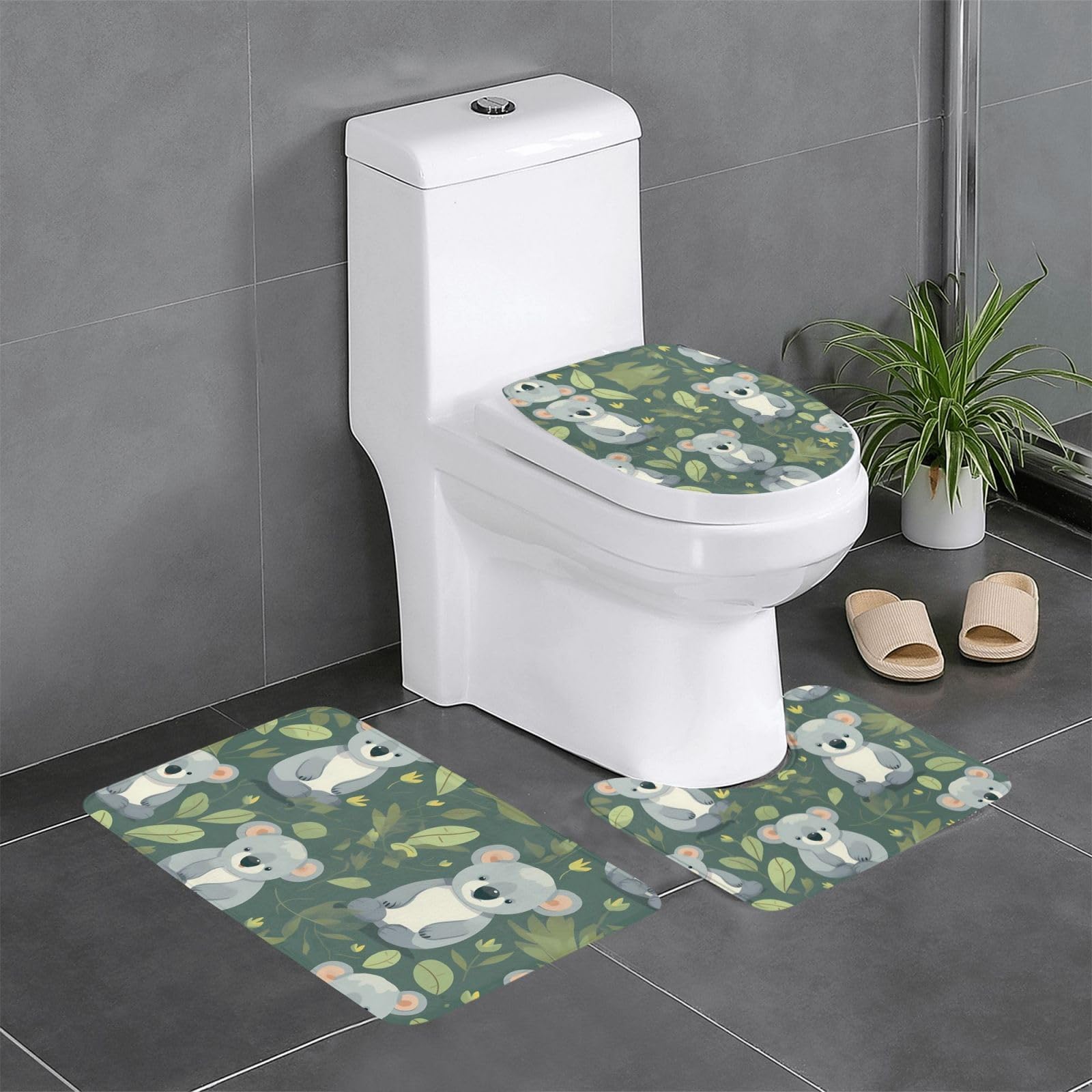 Tapis de salle de bain rectangulaire et ovale Koala Bear lot de 3 avec contour