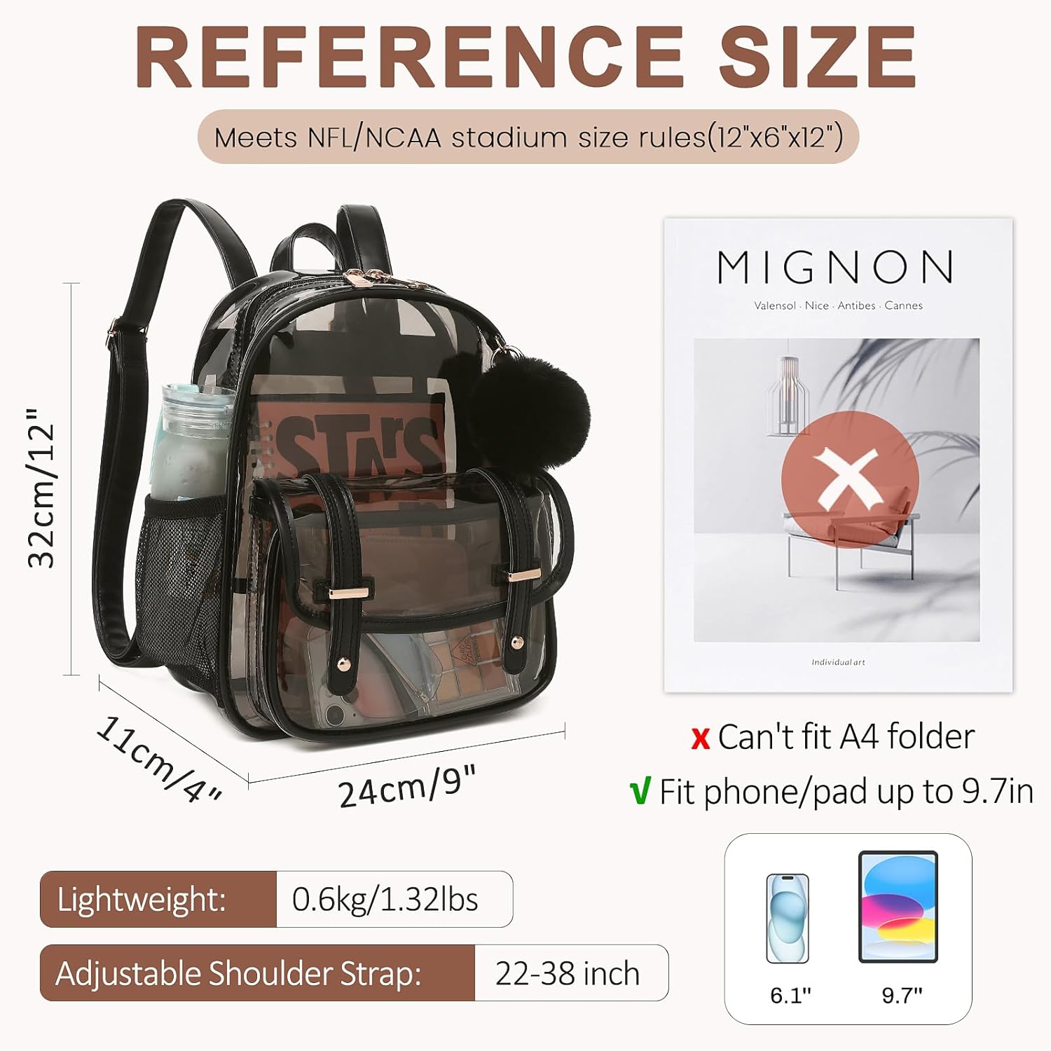 Clear Backpack for Stadium Events, Small Transparent Backpack Mini See Through Bookbag for Women Girls for Concert - Image 3