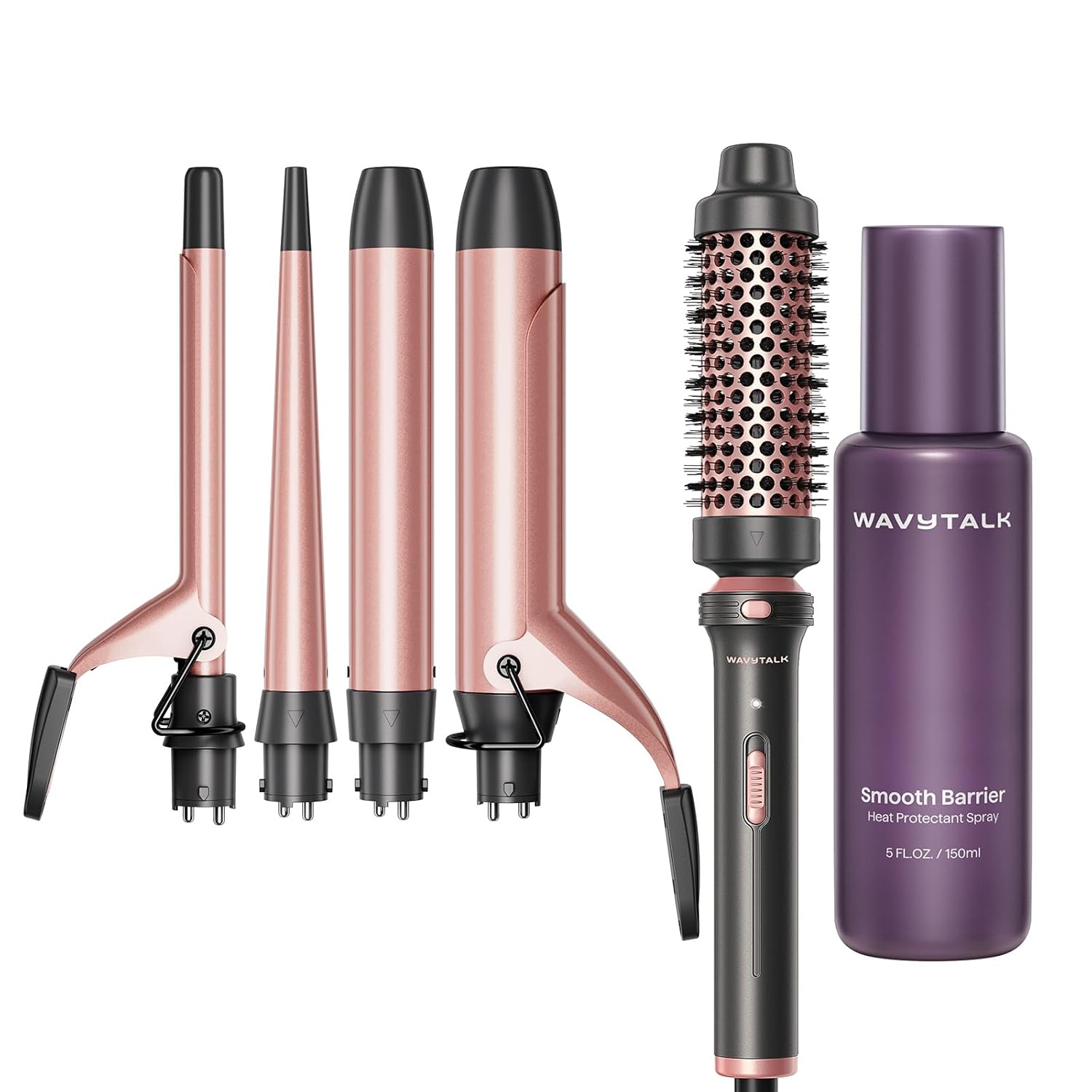 Wavytalk Multi Curl 5 in 1 Curling Wand Set and Heat protectant Spray for Hair 5 Fl Oz
