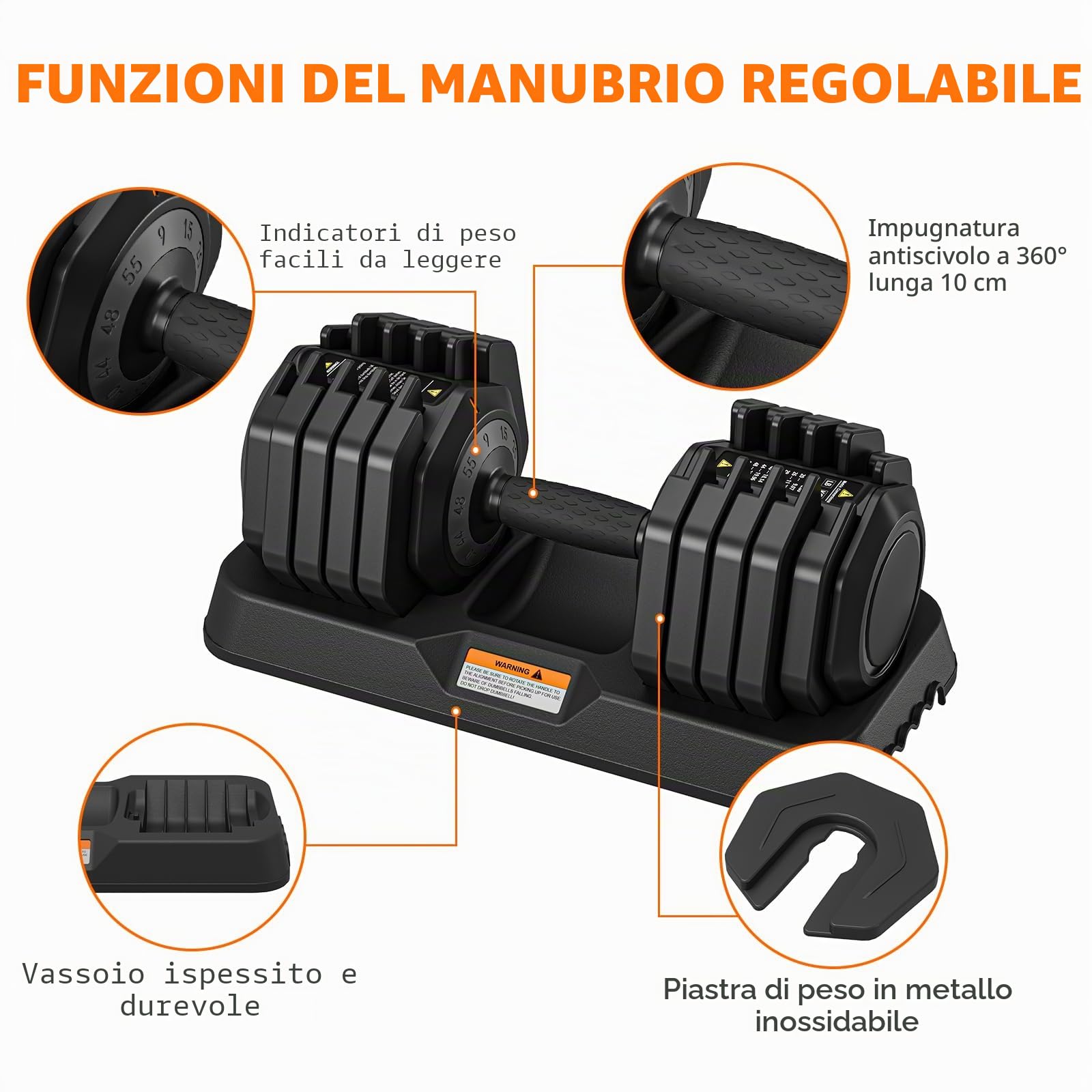 Dripex Manubri regolabili, set di manubri con impugnatura antiscivolo, dischi regolabili e vassoio di appoggio, disponibile singolarmente o in coppia
