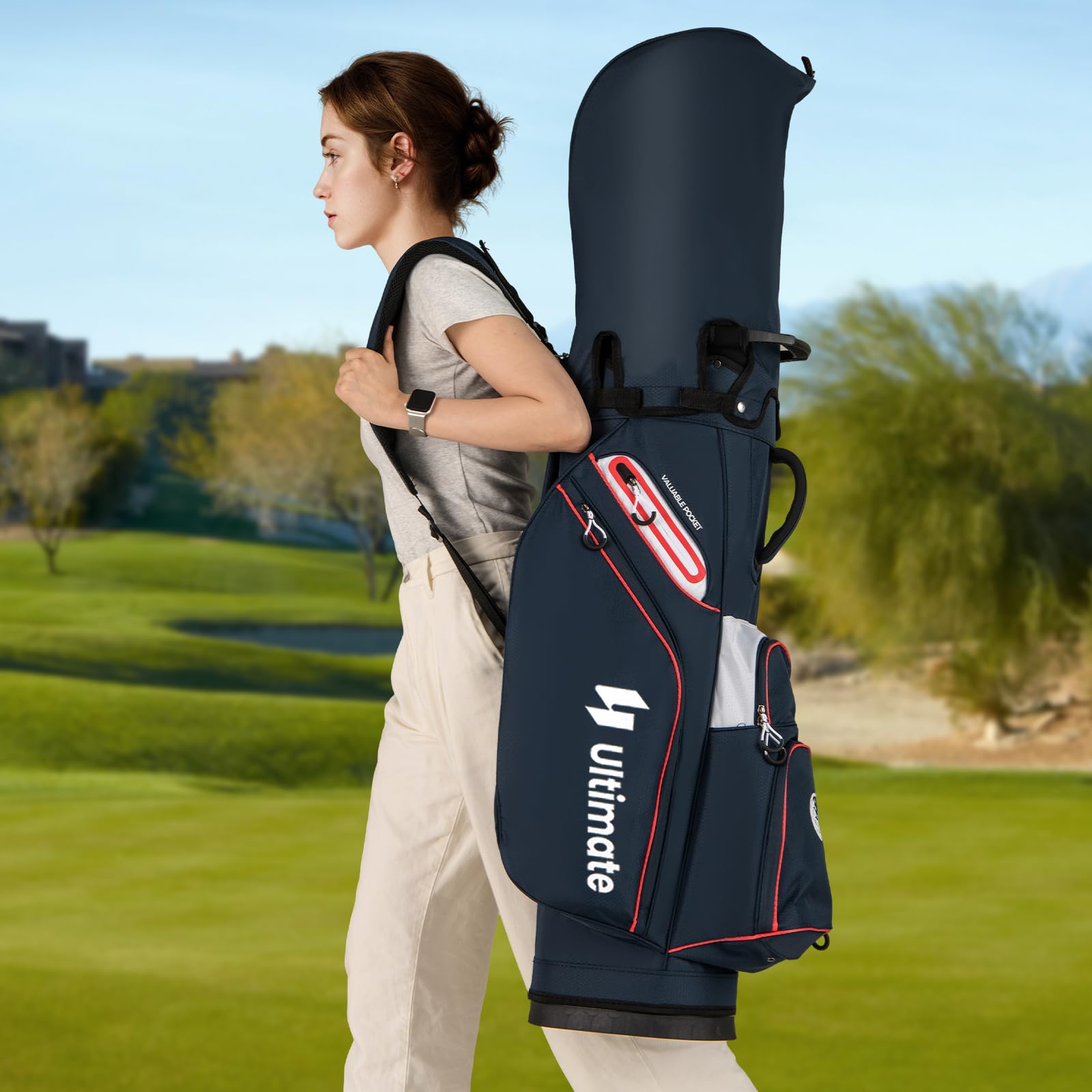 COSTWAY Golfbag, leichtes Golf Cart Bag mit 14 er Unterteilung & Tragegurt, Wasserabweisende Golftasche mit Regenhaube, Golfwagentasche tragbar für Herren & Damen