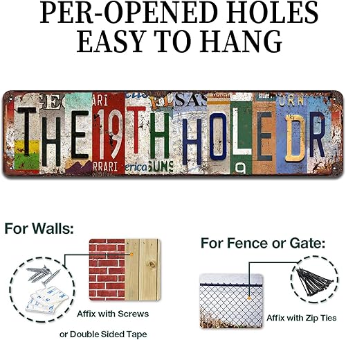 Miniatura 3 de Letrero de metal retro con texto en inglés «The 19th Hole – Arte de pared rústico con temática de golf vintage para bar, cueva de hombre, garaje,