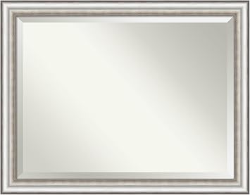 Amanti Art Silver Wall Mirror 35x45 Salon Silver Rectangle Bathroom Mirror for Wall Decor Living Room, X-Large Traditional Frame, Hangs Horizonally and Vertically, Bathroom Decor, Beveled Edge