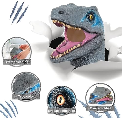 Miniatura 4 de PARTYGEARS Máscara de dinosaurio velociraptor mejorada para fiesta de disfraces de Halloween, máscara de cabeza de dinosaurio de látex