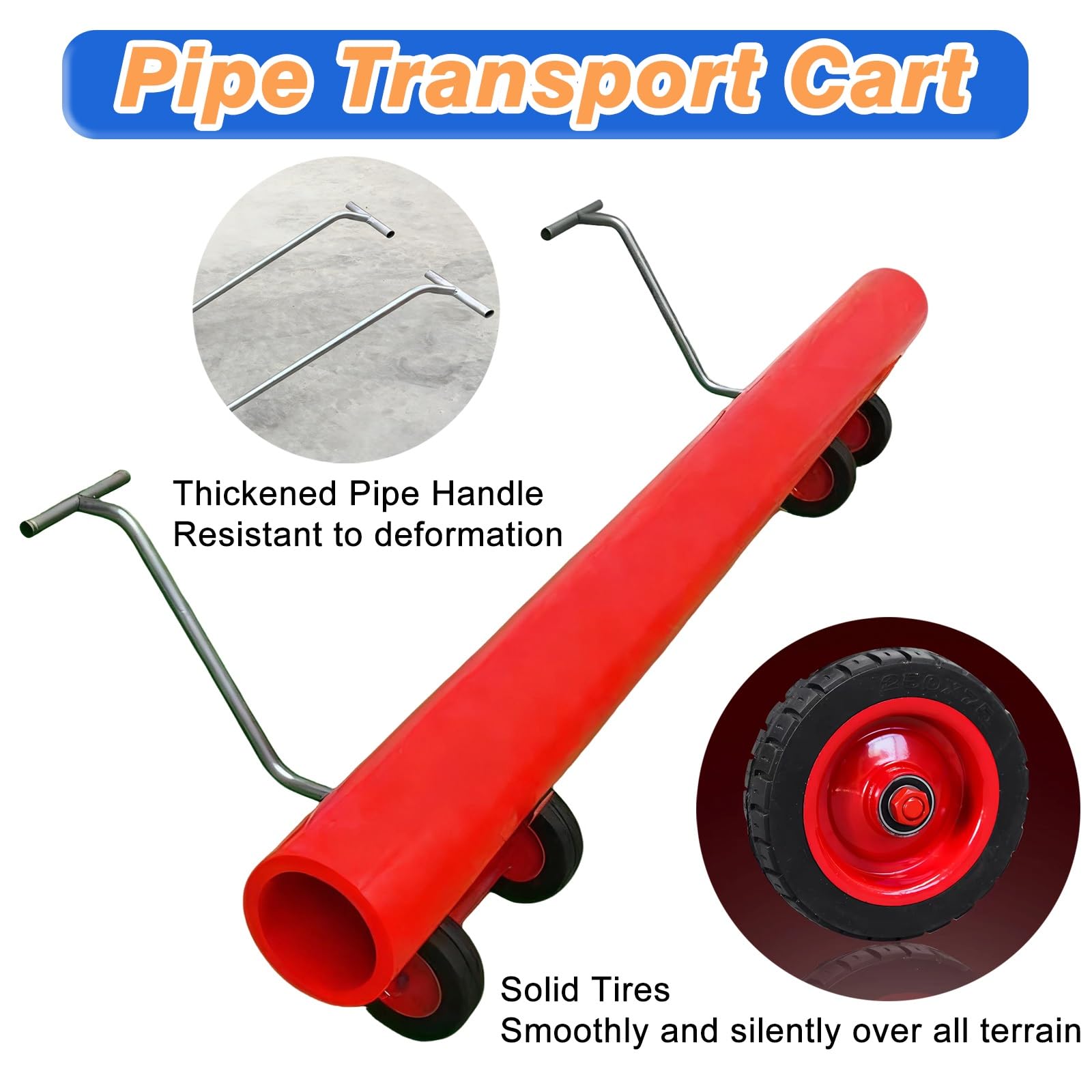 Carro de Paneles Carros Para Mover Tuberías, Carro Transportador De Tuberías Con Ruedas Y Asa Ergonómica, Capacidad De Carga De 800/1000 Kg.(28cm(11in))