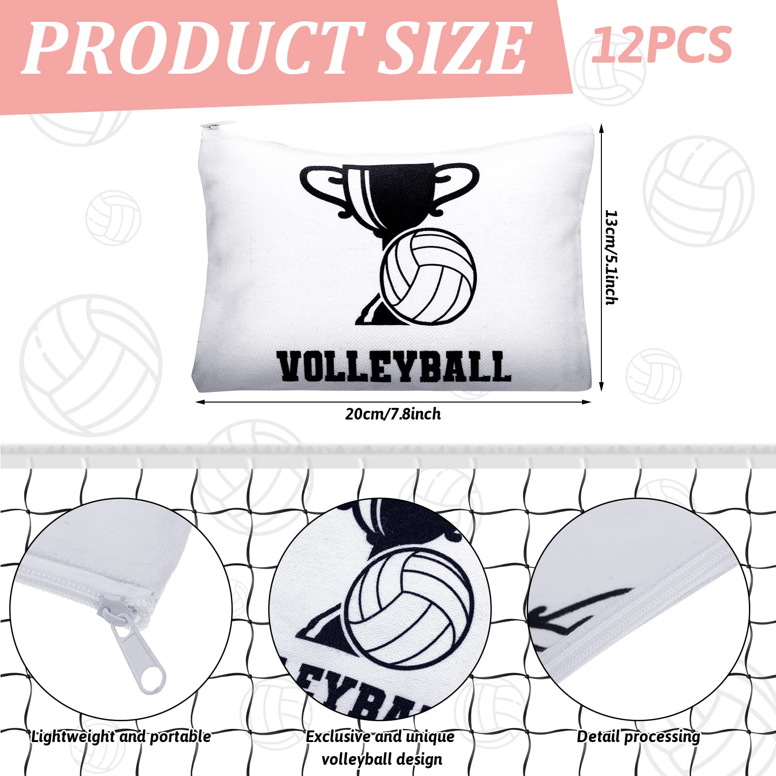 Sotiff Volleyball Cosmetic Bag and Sport Hair Scrunchies, 24 Pcs, Canvas Makeup Bags, Volleyball Hair Ties Elastic Hair Bands Ponytail Holders for Women Girls Team Gifts, Cute Style