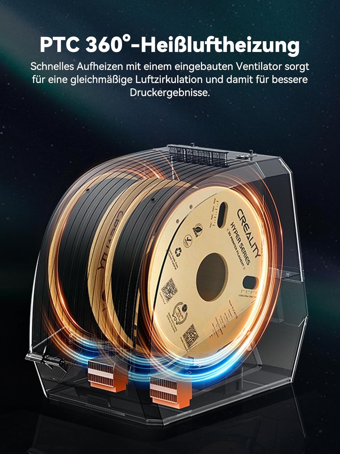 Creality Space Pi Filament Dryer Plus, Doppelrollen Filament Trockenbox, 360° Heiztrocknung mit Lüfter und Touchscreen, 3D-Drucker Filament Spulenhalter für 1,75/2,85/3 mm PLA, PETG, ABS, TPU
