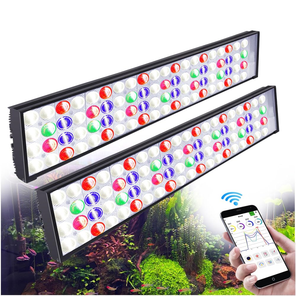 PopBloom 50cm-250cm Illuminazione a LED per acquari d'acqua dolce, lampada a led per acquari a spettro completo, 60W-240W (120W (For 110-140cm))
