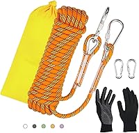DELLNA 8mm Static Climbing Rope Heavy Duty for Rock Tree Arborist Camping - 10m/20m/30m w/Carabiners Gloves