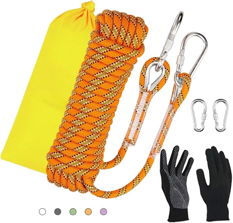 Cuerda de escalada estática - Cuerda de escalada resistente para escalada en roca, equipo para trepar árboles, cuerda de arbolista y cuerda de camping - 10 m (32 pies), 20 m (64 pies), 30 m (96 pies)