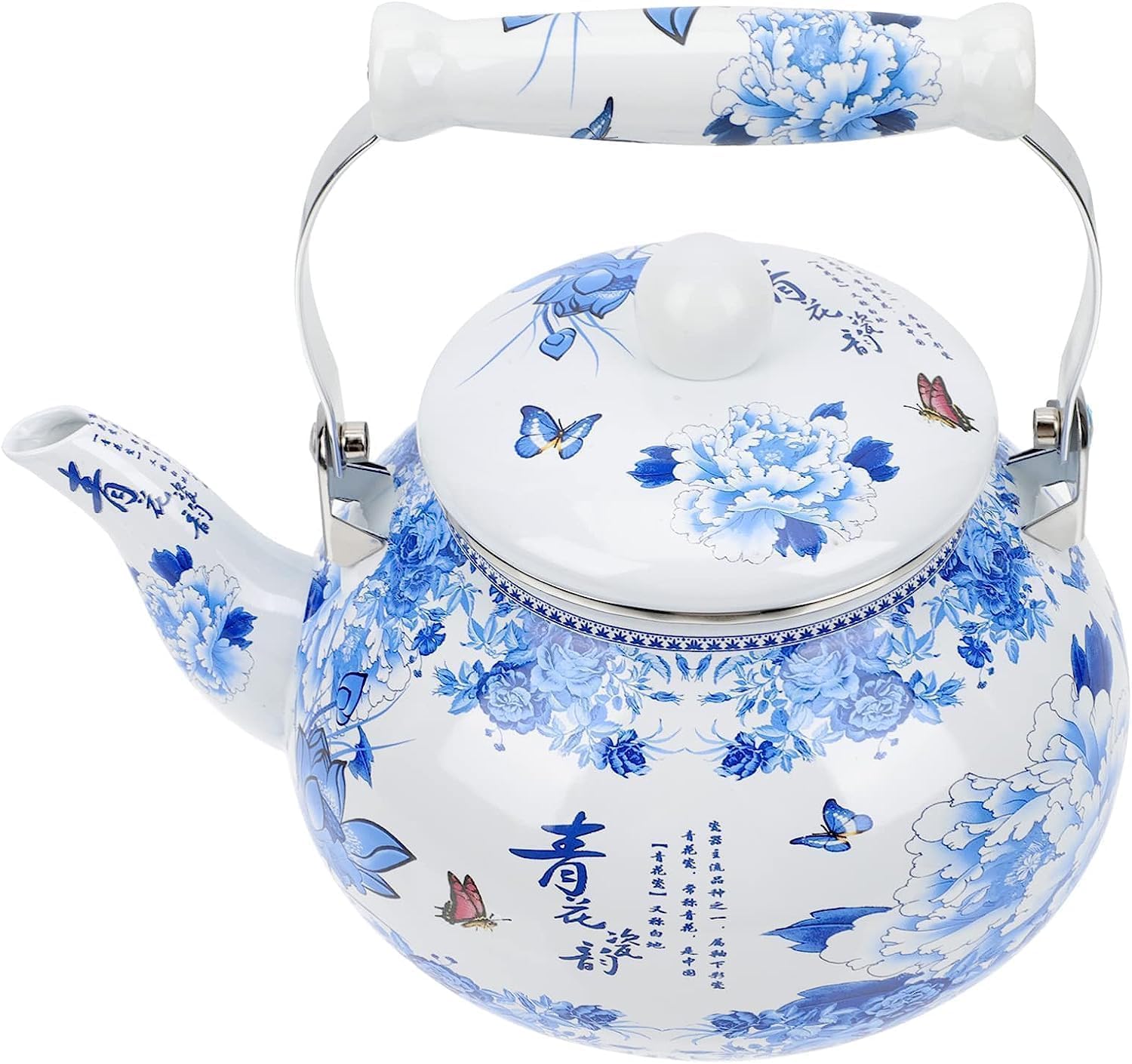 Enameled Teakettle, stove top kettle,Retro Decor Enameled Teakettle,Colorful Hot Water Tea Kettle,Ceramic Teapot Ceramic Enamel Teapot Tea Kettle Blue and White Porcelain Large Enameled Teakettle for