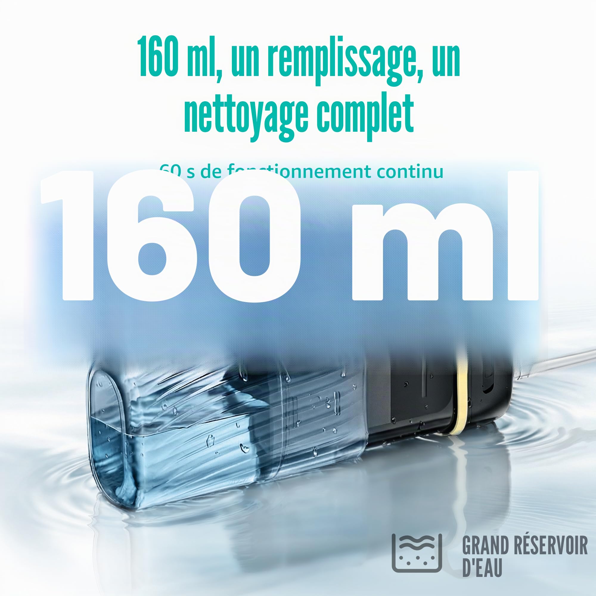 Runstar Hydropulseur Jet Dentaire Électrique Mini Portable, 160ml réservoir, 4modes (DIY/Normal/Impulsion/Doux) - Élimine 99% de la plaque dentaire, Soins Hygiène Dentaire pour Voyage et Maison