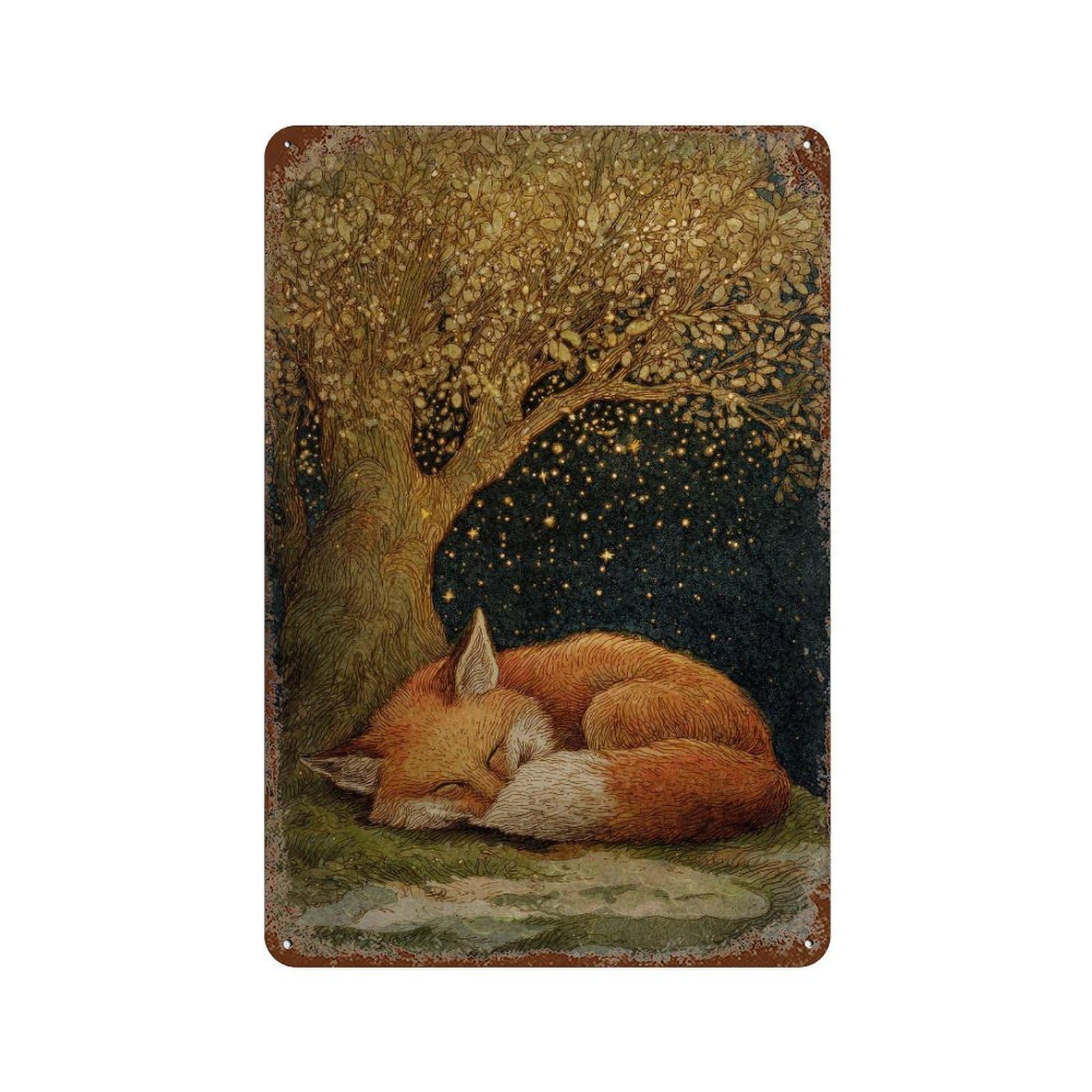 xiaoxiaoshen Sleeping Fox. Whimsical Fantasy Wall Decor Art Metal Tin Poster Modern Home Decor Art Home Bar Shop Decorations Vintage Sign 30x20cm