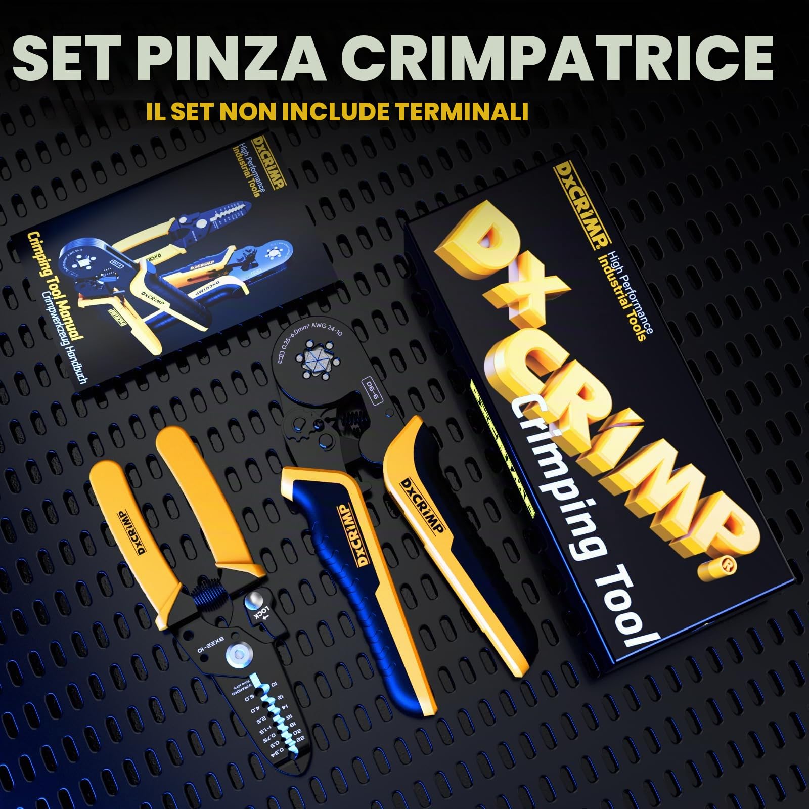 DxCRIMP Pinza Crimpatrice Puntalini 0,25-6mm² Capicorda tubolari