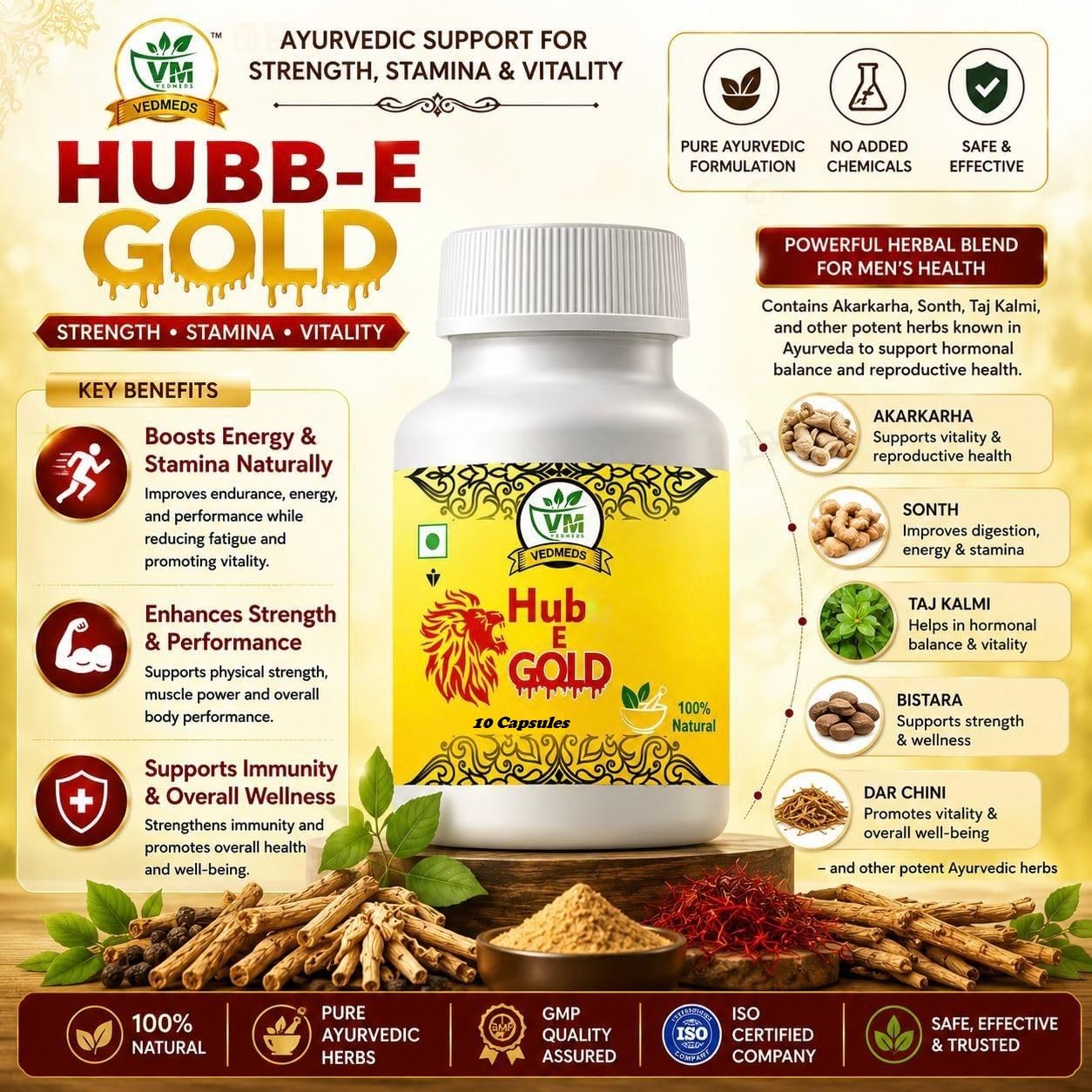Hub E Gold Herbal Capsule for Men | Energy Immune & Vitality Support | Ayurvedic Supplement 10 Capsules — Amazon image 4