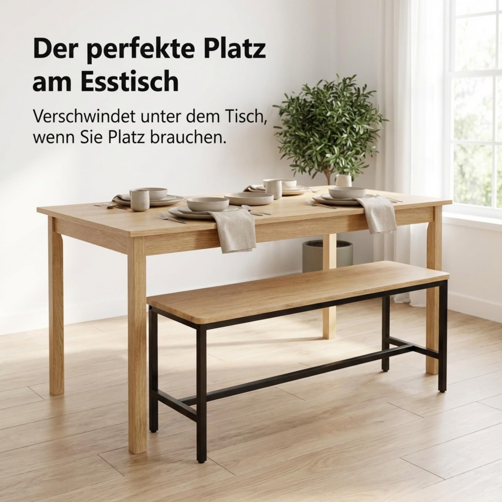 SAM Sitzbank Agata | 97 x 32 cm | Bank Holz-Optik Eiche | Schwarzes Metallgestell | Esszimmer- & Küchenbank | Robuste, Pflegeleichte Holzbank Esszimmer & Sitzbank Flur