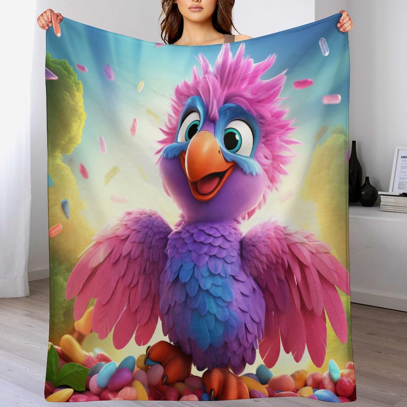 Couverture canapé perroquet en flannel super douce et chaude pour décorer le salon 100x130cm