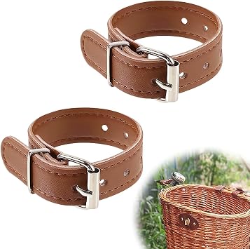 2PCS Bike Basket Straps Replacement, Adjustable Leather Bicycle Basket Fixing Belts for Wicker Front Handlebar Baskets, Quick Release Vintage Cycling Basket Straps for Adult Bikes & Scooters