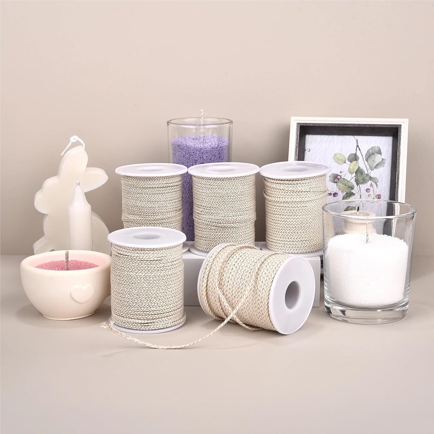 Cotton Wicks for Candle Making 5Roll Cotton Candle Wick 21-40 Thread Low Smoke ECO-Friendly Wicks DIY Making Tool Whole Roll Roller Degrease Candles Wick(21 Shares)