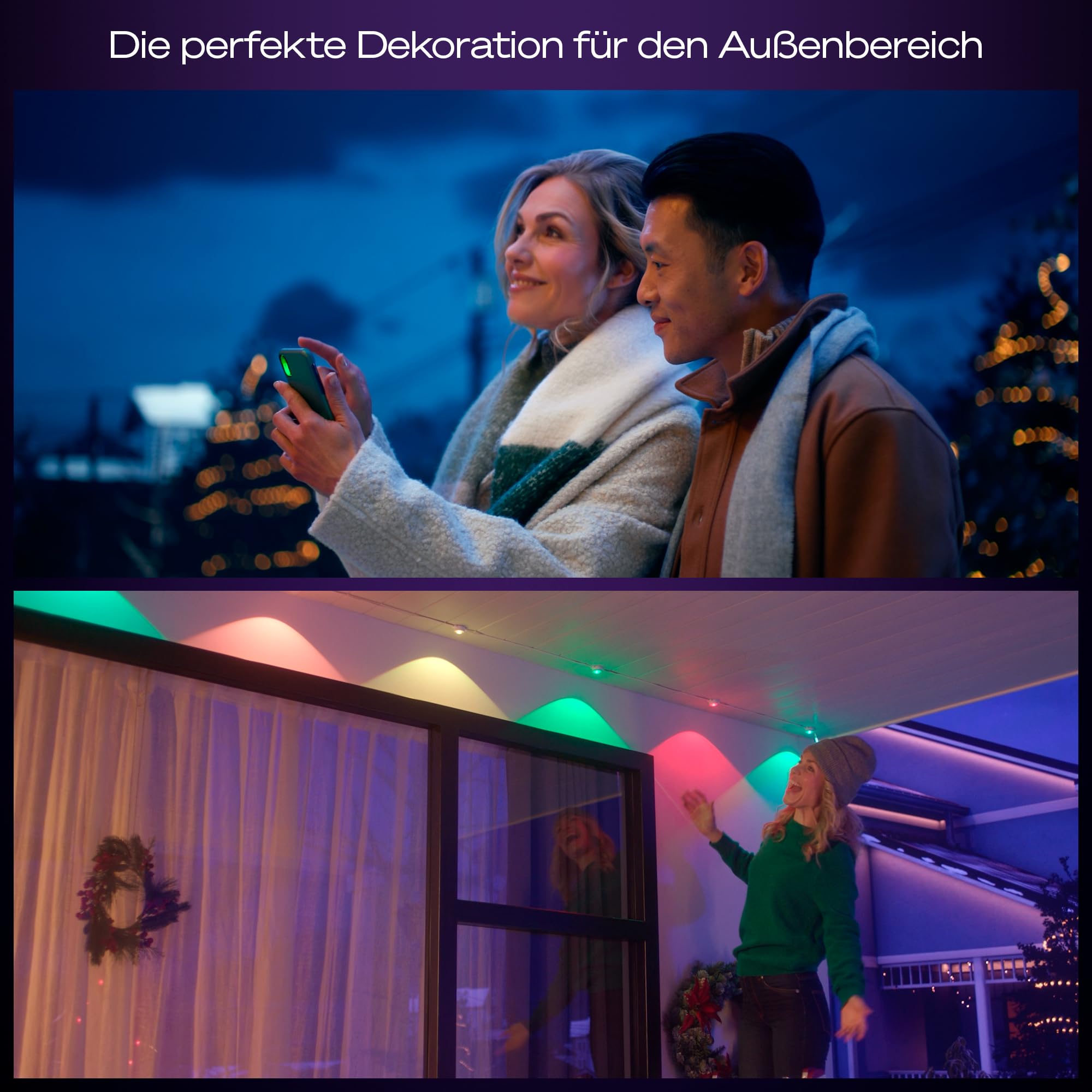 Philips Hue Festavia Permanent Außenlichterkette, Erweiterung, 9m, dimmbar, wetterfest, wasserdicht, weißes und farbiges Ambiente, weißes Kabel