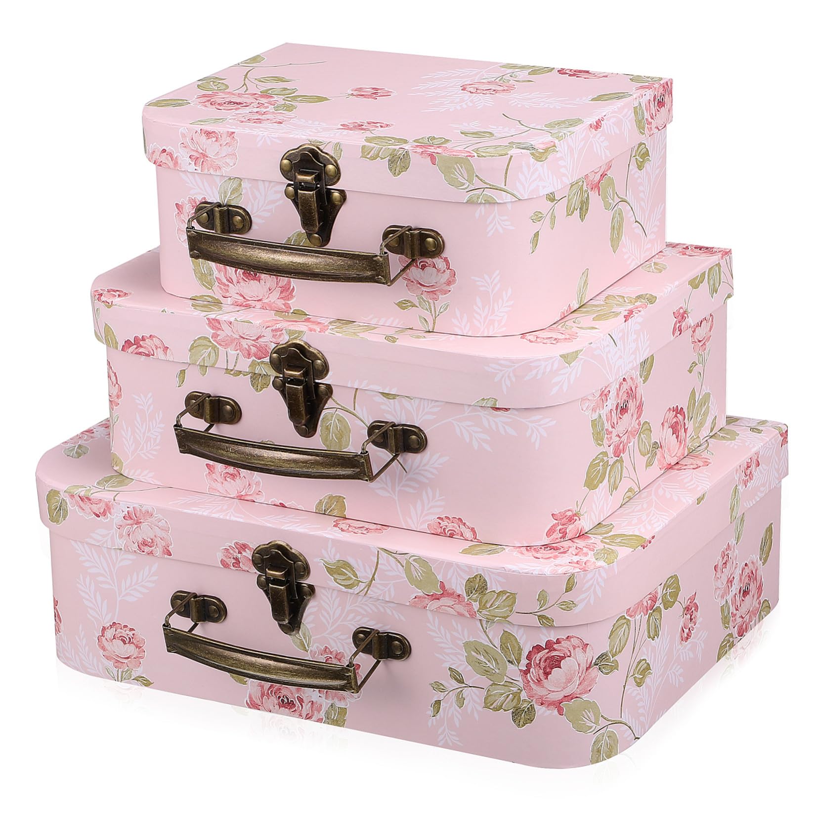 Boîte cadeau pour mariage et anniversaire, lot de 3 valisettes fleuries cartonnées
