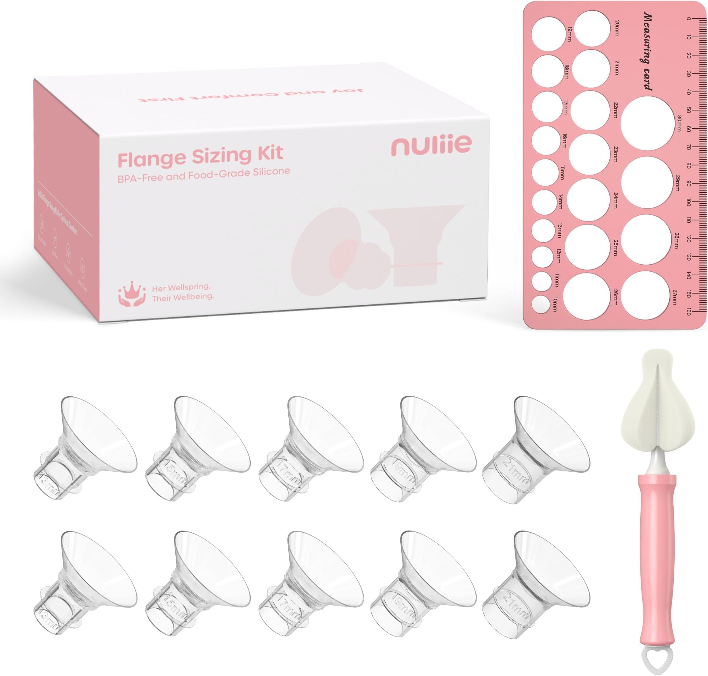Nuliie 10PCS Flange Inserts 13/15/17/19/21mm for 24mm Flange/Shield of Most Pumps, BPA Free Inserts, Compatible with Momcozy/Spectra/Bellababy/TSRETE/Nuliie Breast Pumps