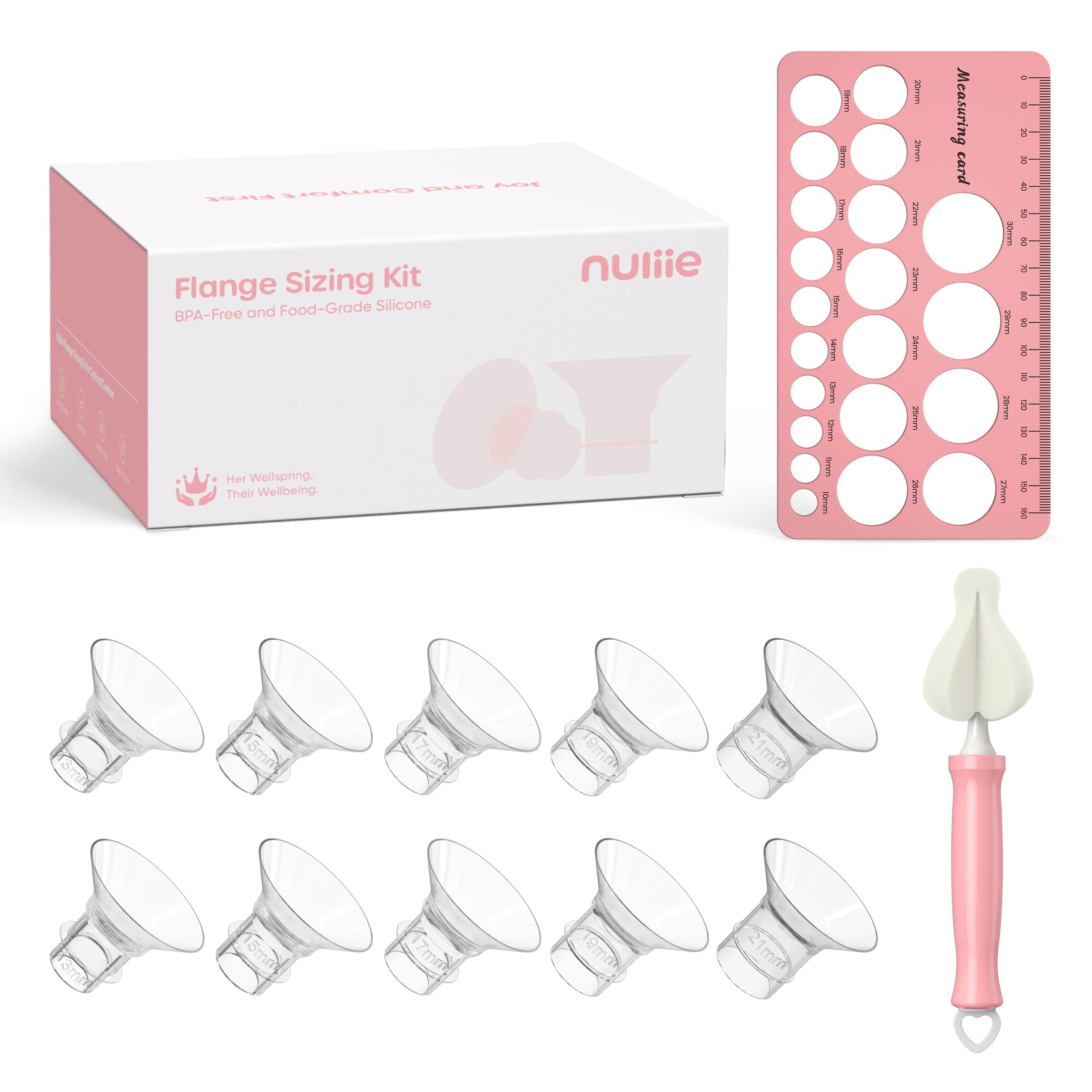 Nuliie 10PCS Flange Inserts 13/15/17/19/21mm for 24mm Flange/Shield of Most Pumps, BPA Free Inserts, Compatible with Momcozy/Spectra/Bellababy/TSRETE/Nuliie Breast Pumps