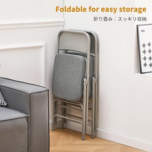 Miniatura 6 de BOOSDEN Silla plegable acolchada, silla plegable con cojín grueso Fabic, silla plegable de metal resistente para exteriores e interiores, comedor