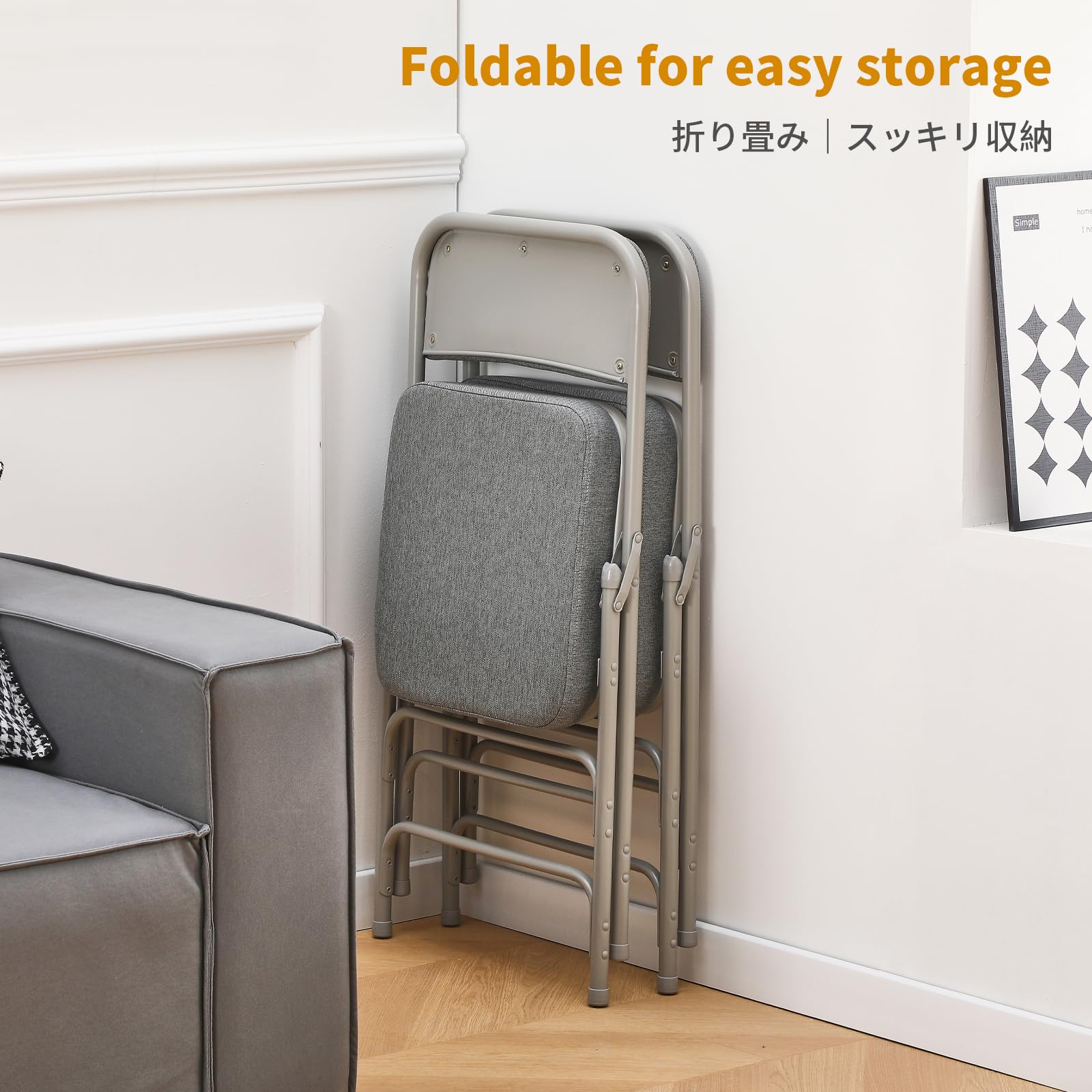 BOOSDEN Chaise pliante rembourrée avec coussin épais fabuleux, chaise pliante en métal robuste pour extérieur, intérieur, salle à manger et fête, gris