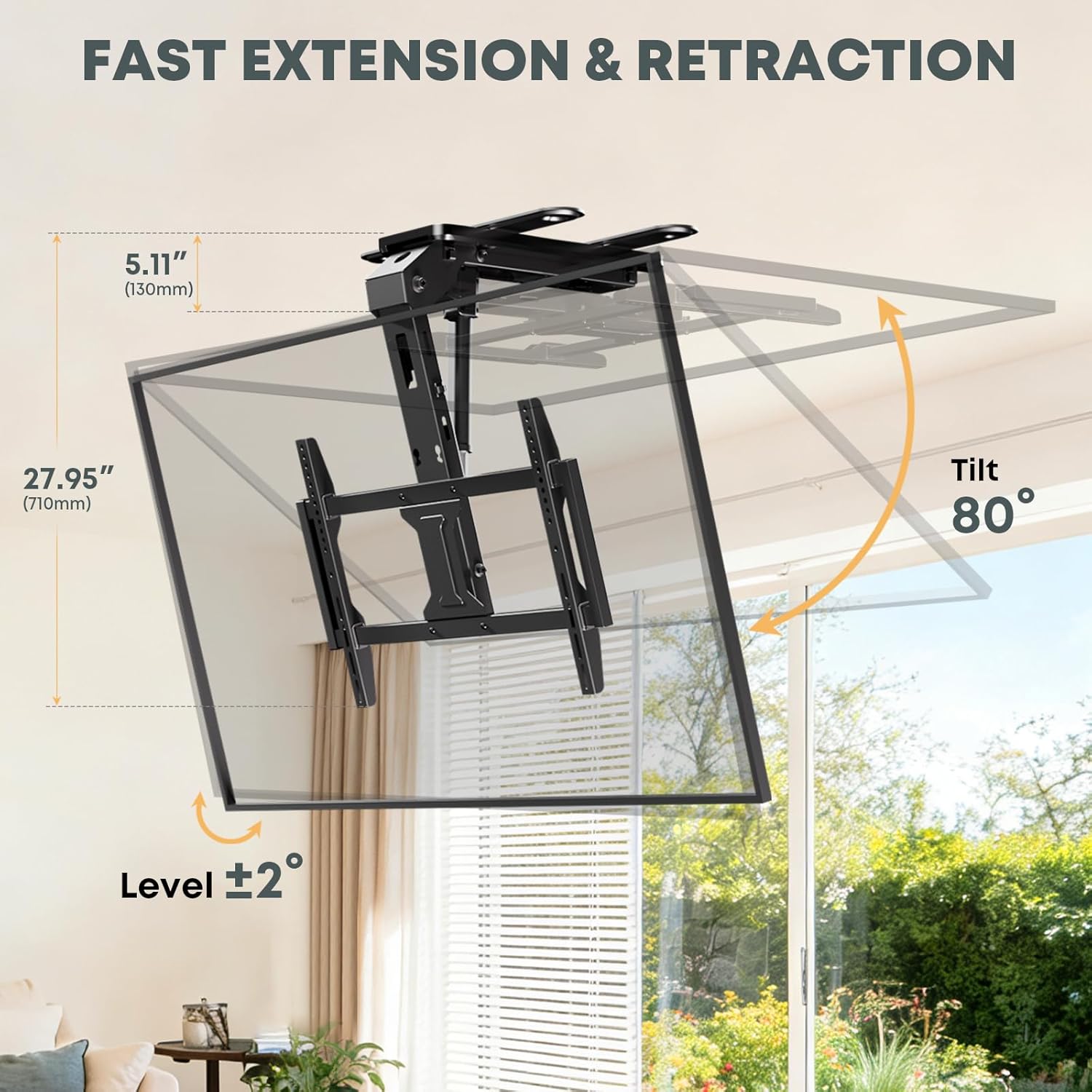 Motorized Flip Down Ceiling TV Mount for 37-75 Inch Screens, Electric Drop Down TV Ceiling Mount with Remote, Holds up to 99 lbs, Max VESA 600x400 mm, Black