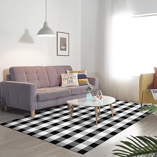 Miniatura 6 de joybest Buffalo - Alfombra a cuadros de 5 x 7 pies, alfombra de algodón tejida a mano para interiores y exteriores, alfombra para patio, sala de