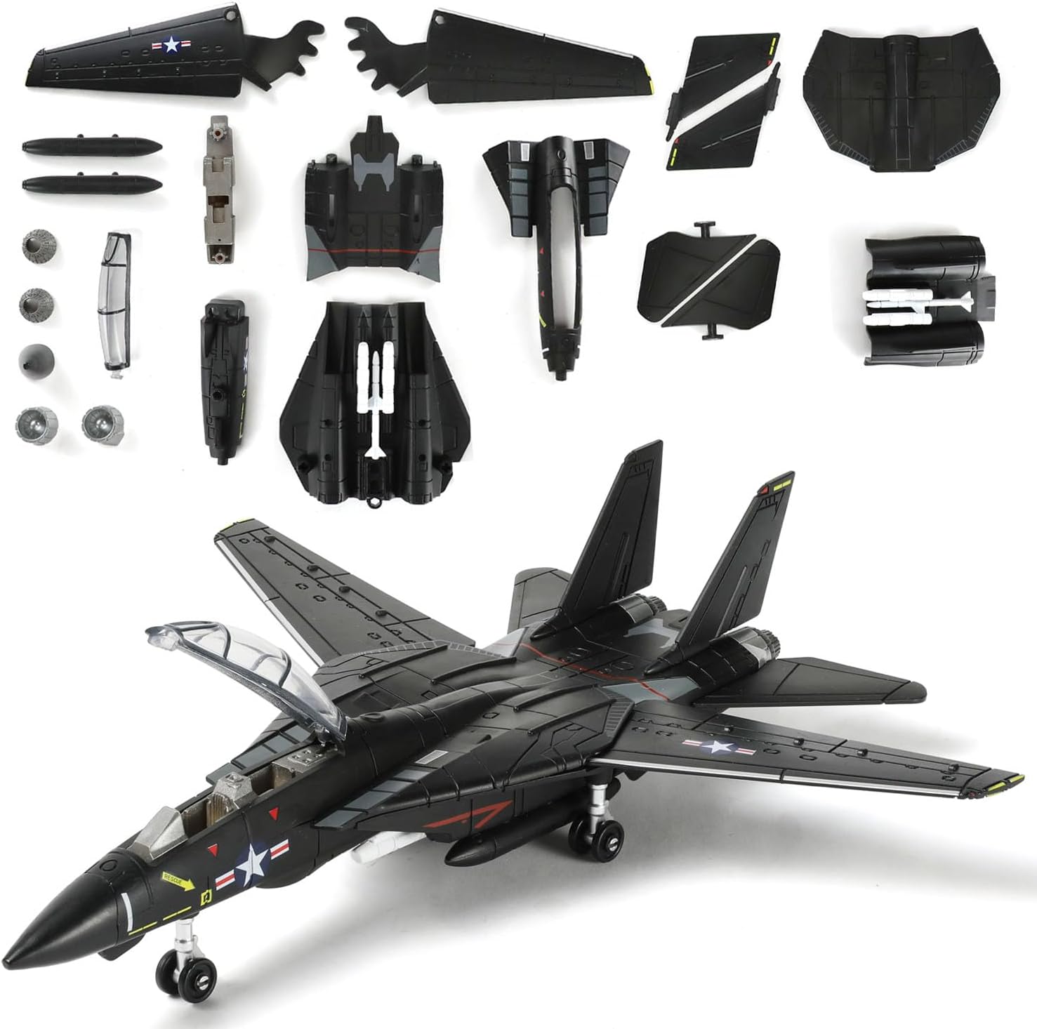 1:72 Scale F-14 Tomcat Fighter Jet Quick Build Model Kit (Black) Plastic Millitary F14 Airplane Assembly Aircraft Model with Stand Gift for Adults (36PCS)