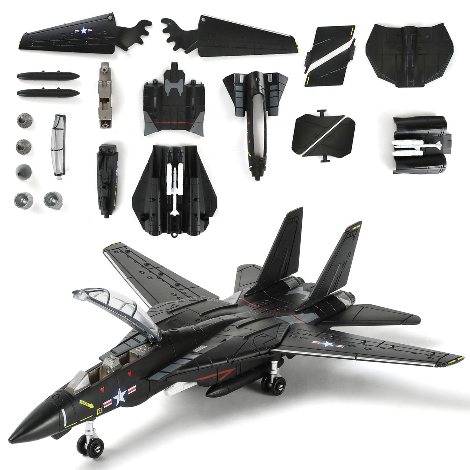 SEBUNAS 1:72 Scale F-14 Tomcat Fighter Jet Quick Build Model Kit (Black) Plastic Millitary F14 Airplane Assembly Aircraft Model with Stand Gift for Adults (36PCS)