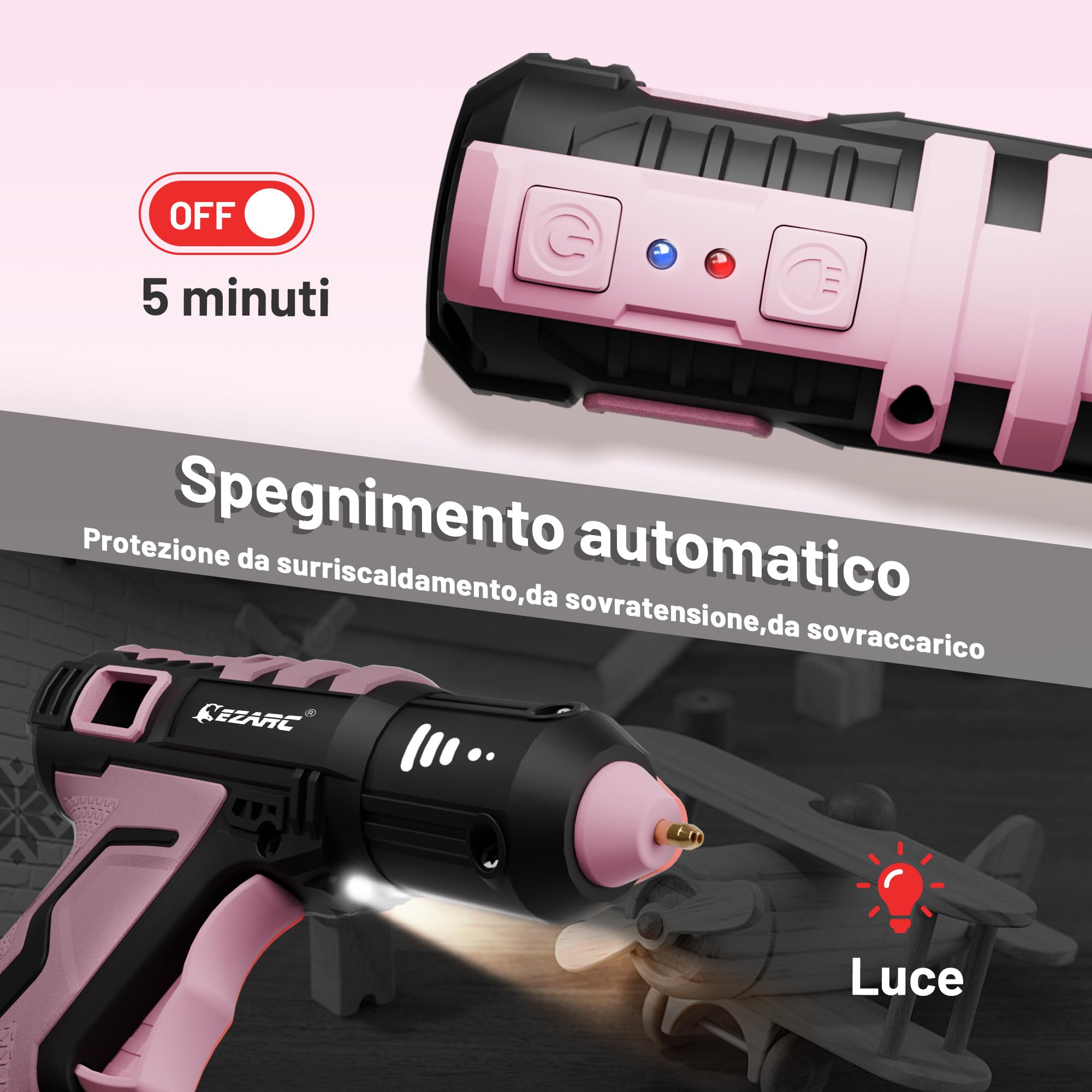 EZARC Pistola per Colla a Caldo Senza Fili, Riscaldamento Rapido in 15s, 12V Pistola a Colla Mini per DIY, Riparazioni Domestiche, Progetti Scolastici, Decorazioni, con 50 Bastoncini di Colla, Rosa