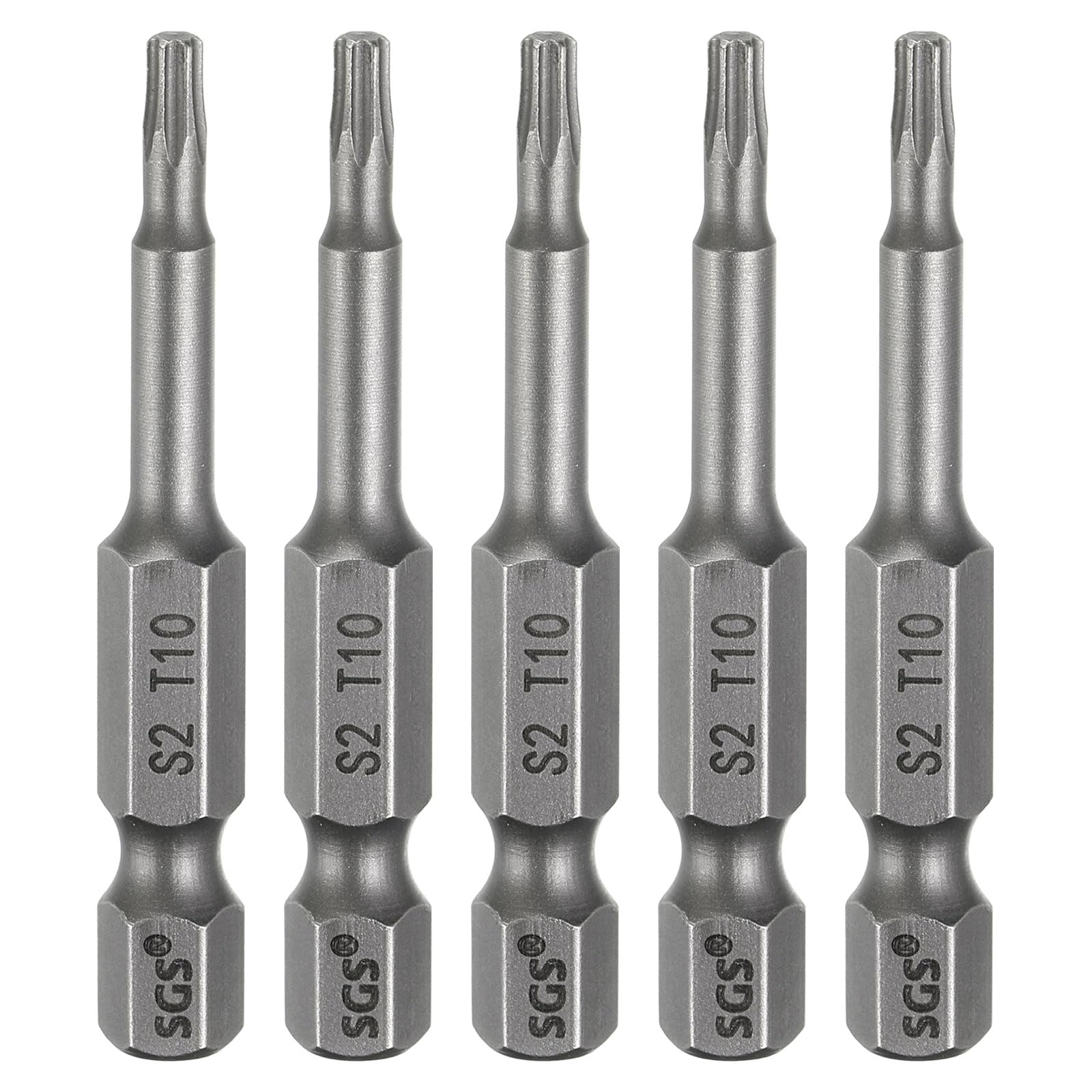 sourcing map 5pcs T10 Torx Head Screwdriver Bit 1/4" Hex Shank 2" (50mm) Long Magnetic No Hole Tip Tamper Proof 6 Point Star Screw Driver Drill Bits S2 Steel Industrial Power Screwdrivers