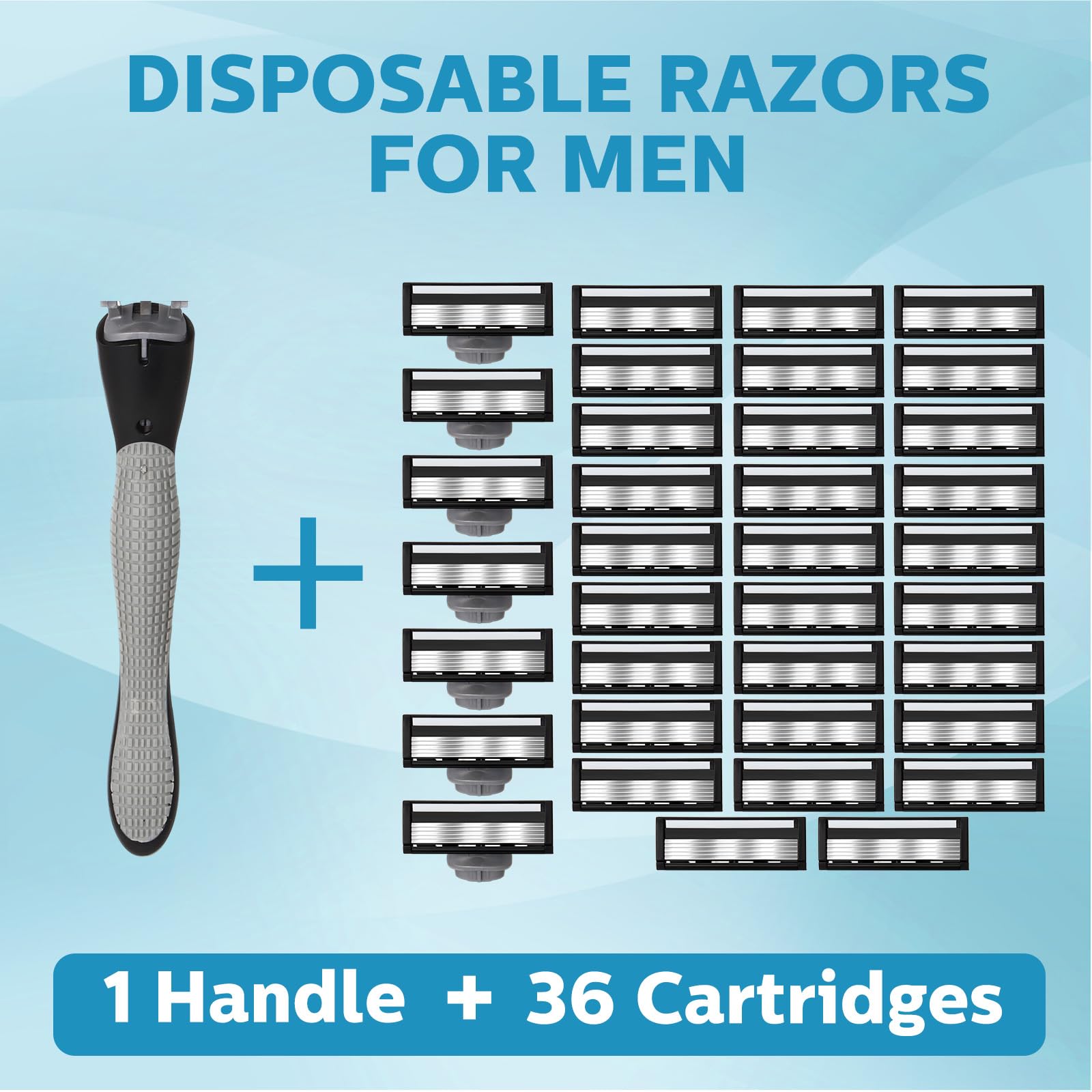 Juego de 37 maquinillas de afeitar desechables recargables de 5 cuchillas para hombres, maquinillas de afeitar desechables para hombre, juego de maquinillas de afeitar recargables, 1 mango de