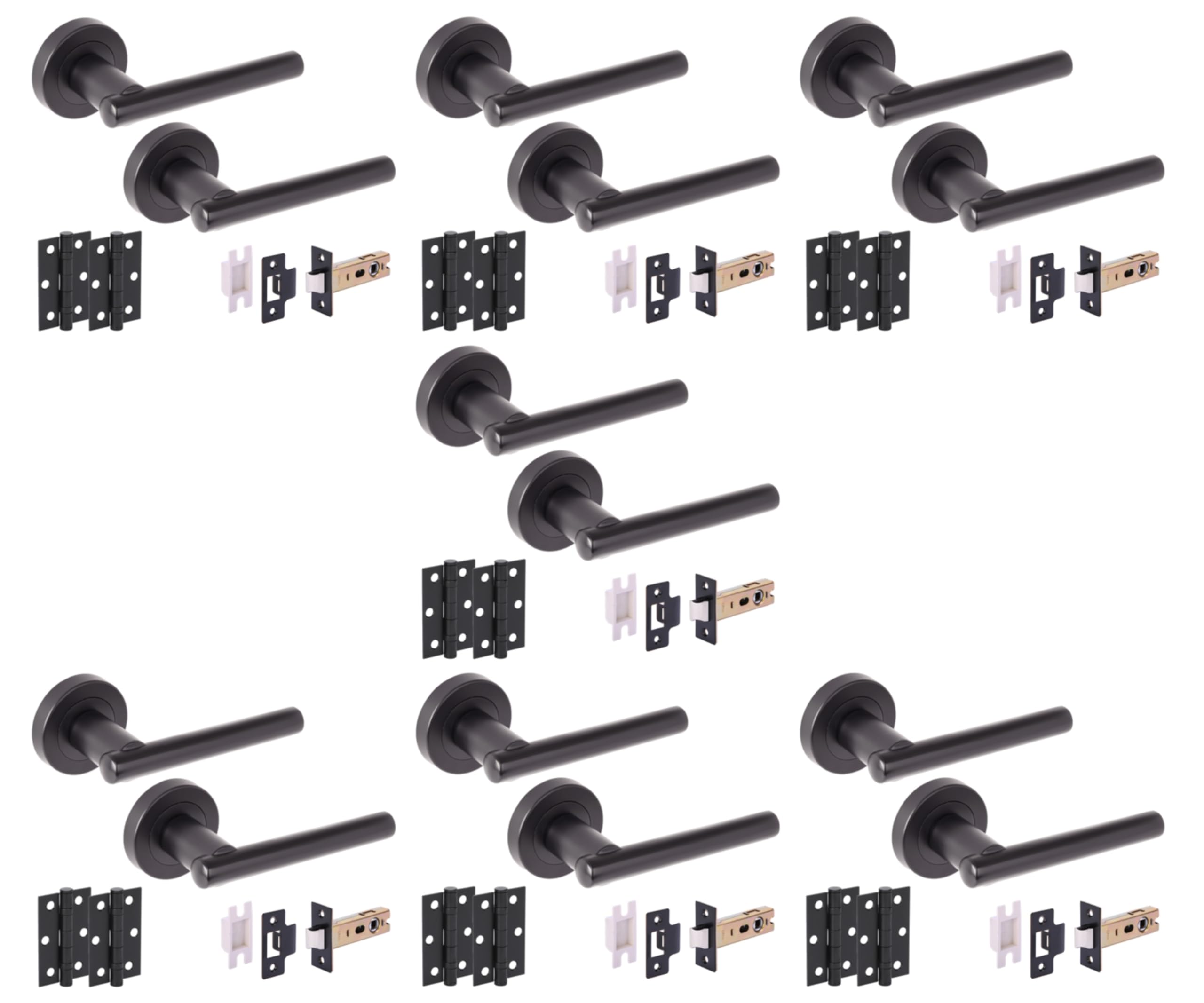 Hunta HANDLEZONE® 7 Sets Solus Internal Door Handles on Rose Lever Latch Packs, 76mm Latch 75mm Ball Bearing Hinges - Black Matt — image 1