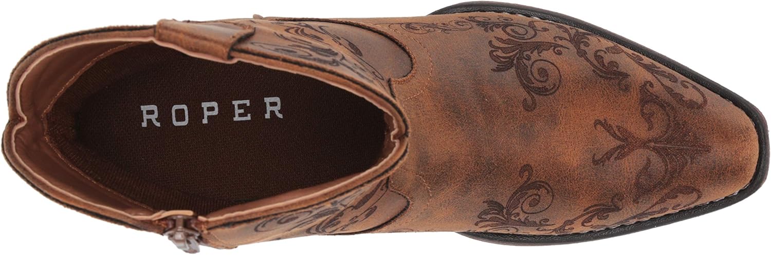 Roper Womens Short Stuff Embroidery Snip Toe Casual Boots Ankle Low Heel 1-2" - Brown - Image 3