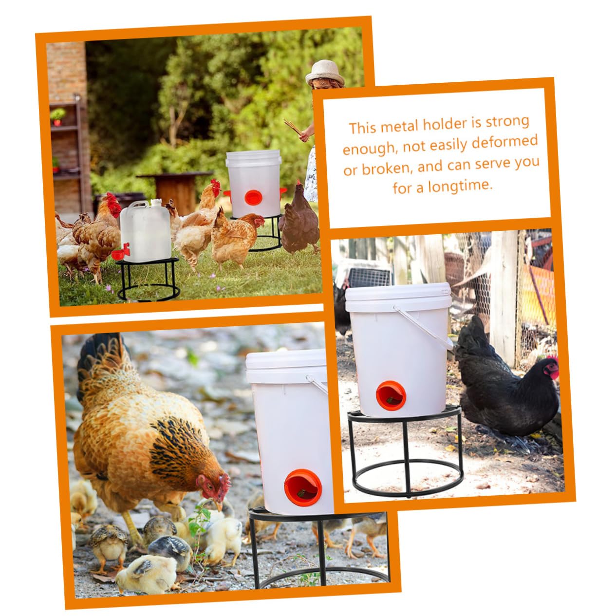 BESPORTBLE Supporto per Mangiatoia per Polli in Metallo Verniciato, Set 2 Pezzi Struttura Stabile a 4 Gambe, per Alimentazione e Abbeveraggio Pollaio e Giardino