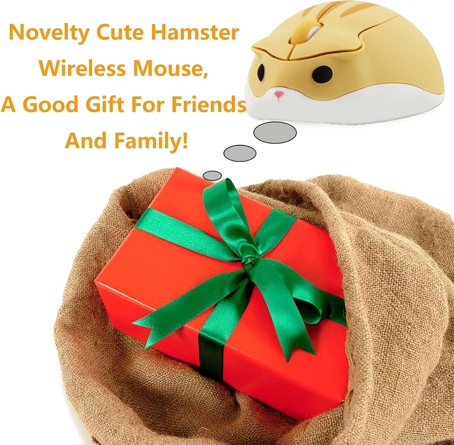 SUN RAIN Wireless Mouse, Cute Cartoon Hamster Shape, 2.4G USB Portable, 1200 DPI, 4.13in Length, 2.87in Wide, 1.57in Height, Yellow