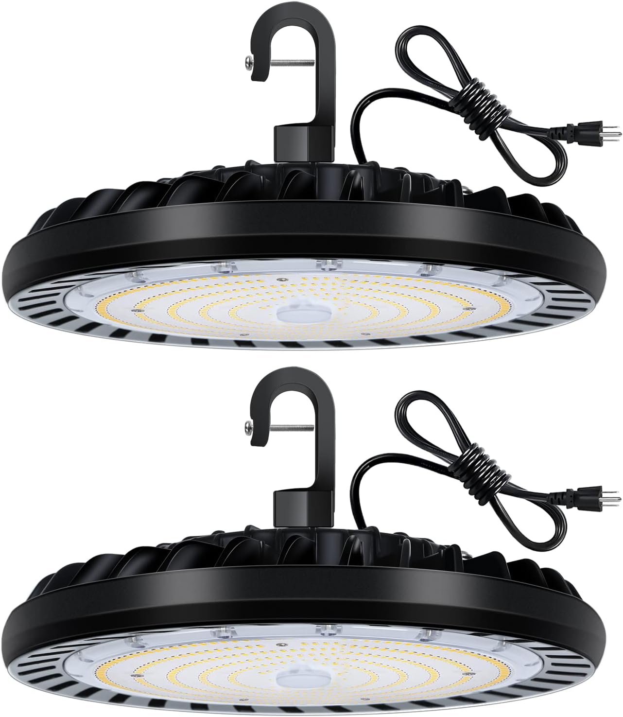 2 Pack LED High Bay Light 150W, 5000K UFO LED High Bay Light Fixture with US Plug [450W MH/HPS Equiv.] 100-277V, 19,500lm, IP65 Commercial Warehouse Area Light for Wet Location