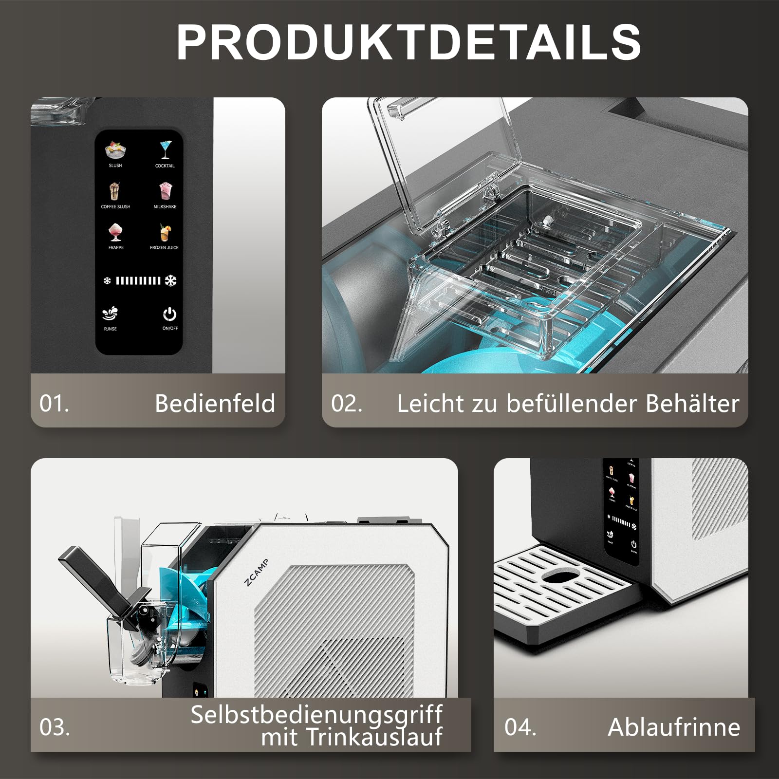 HBS-1901EU 1,9l Eismaschine, Slush Maschine, Eiscrememaschine,Smoothie-Mixer, 6 Funktionen, Für Die Herstellung Von Ice-Cream, Saft, Eis, Schnellkühlung, Geeignet Für Familienfeier, Grillpartys