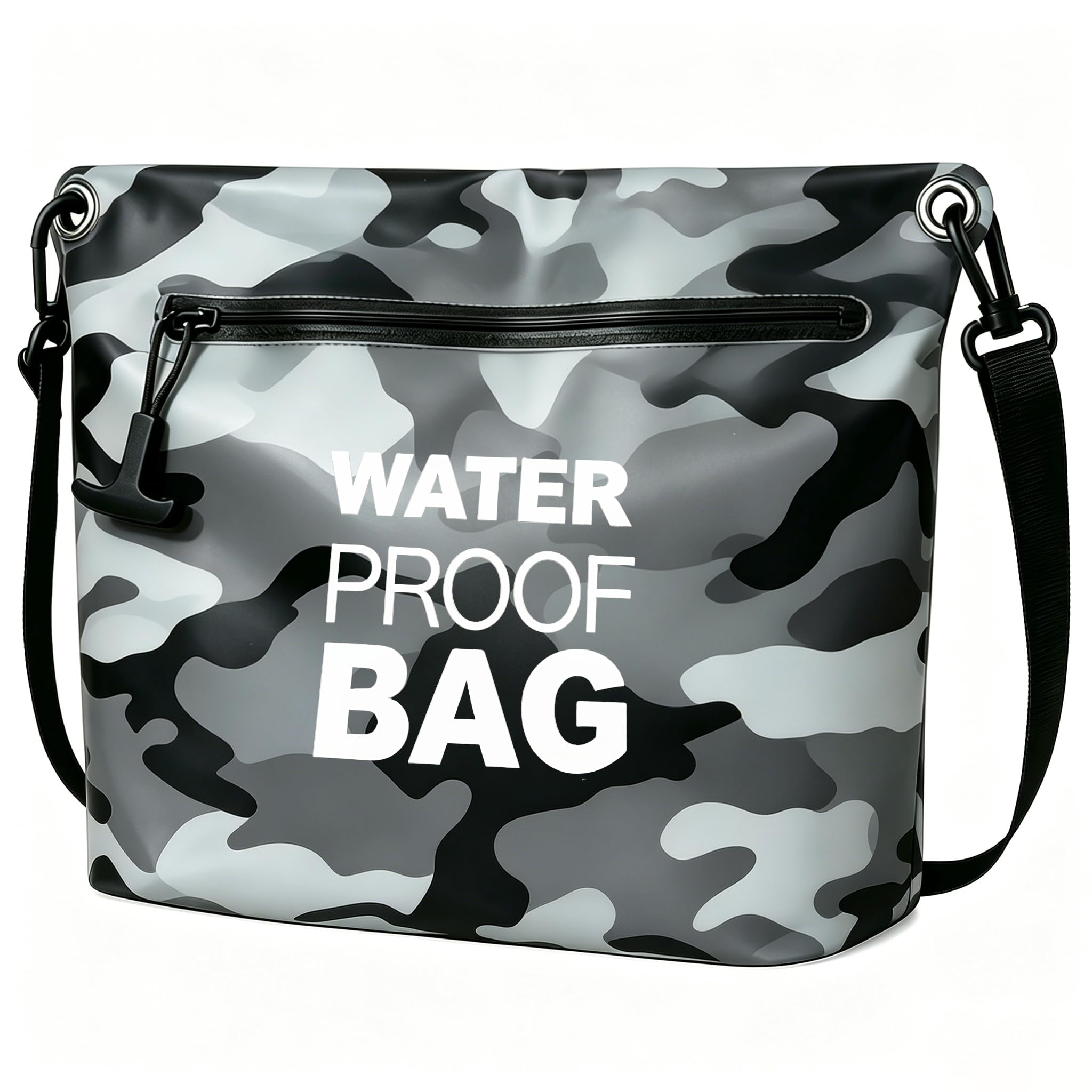 BLUEVER Borsa Impermeabile a Tracolla con Cerniera Ermetica, Borsa Dry Bag Leggera con Tracolla Regolabile per Spiaggia, Nuoto, Viaggi e Uso Quotidiano (mimetico)