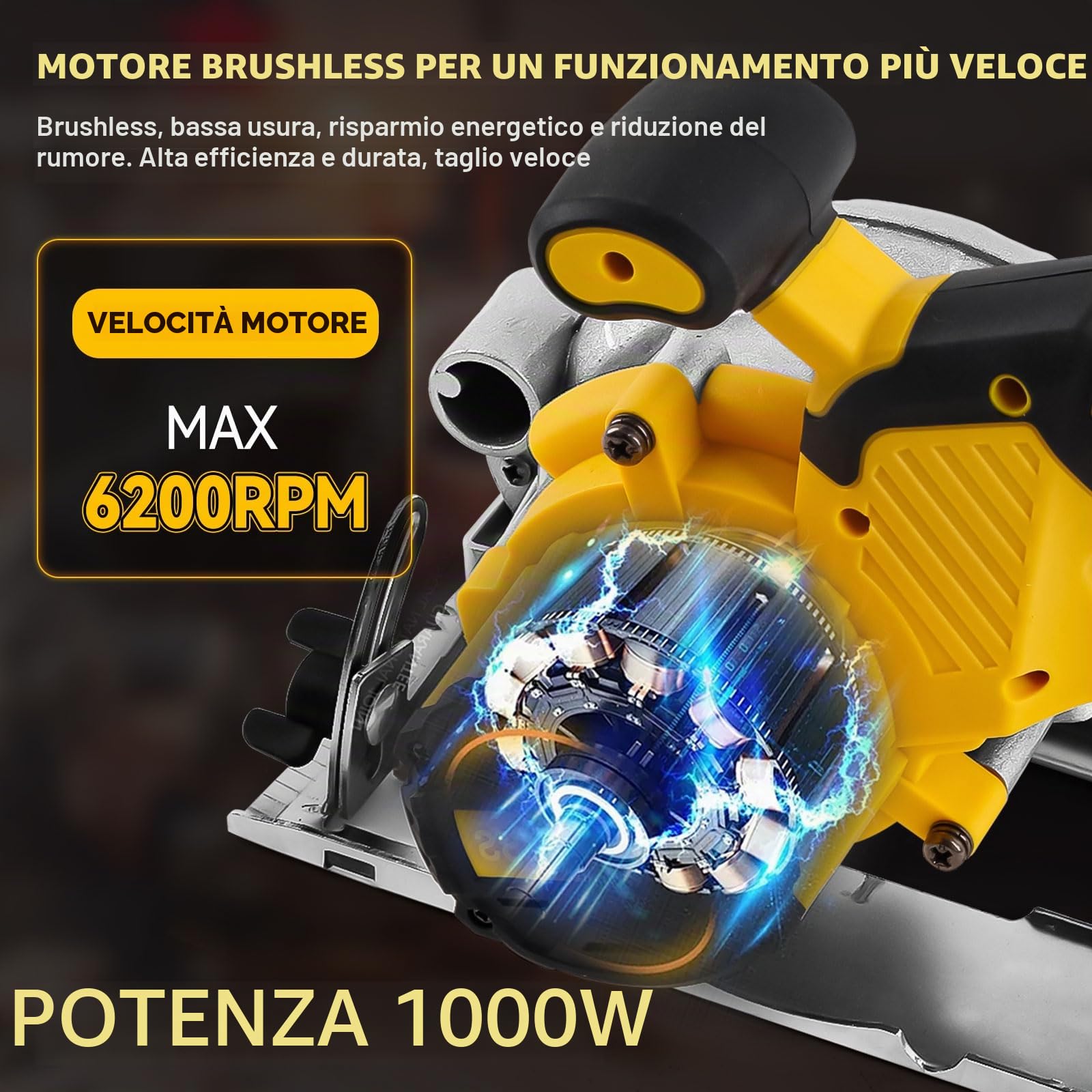 Sega circolare senza fili per Dewalt batteria da 18 V, 6200 giri/min, sega circolare professionale senza spazzole da 12,7 cm, con 3 lame, angolo di taglio 0-45°, per tagliare legno, plastica,