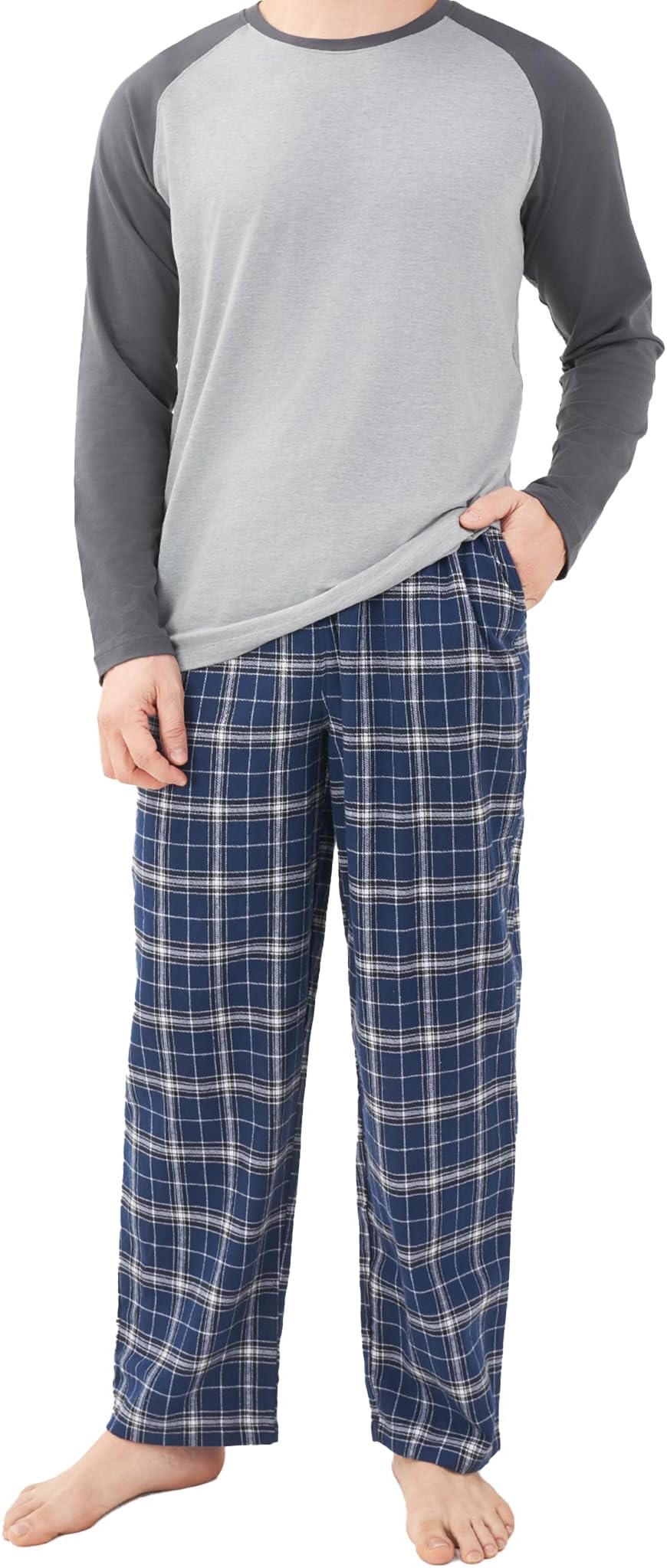 DAVID ARCHY Mens Pajamas Set - Soft Pj Sets for Men Long Sleeve Pajamas Men Cotton Mens Pjs Sets Loungewear with Pockets
