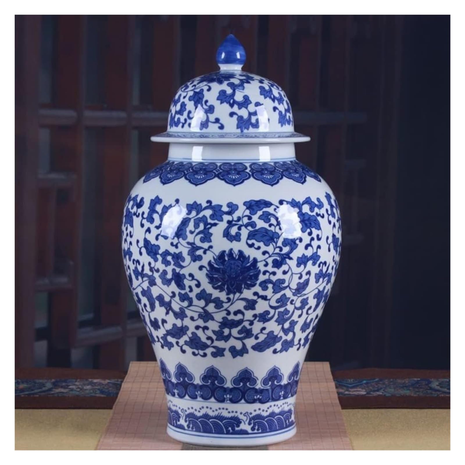 Wazon ceramiczny, niebieskie i białe słoiki na imbir z pokrywką, do dekoracji, antyczne wazony na suszone kwiaty, dekoracja stołu (23 * 42 cm) (Szary wilk 23 * 42 cm)