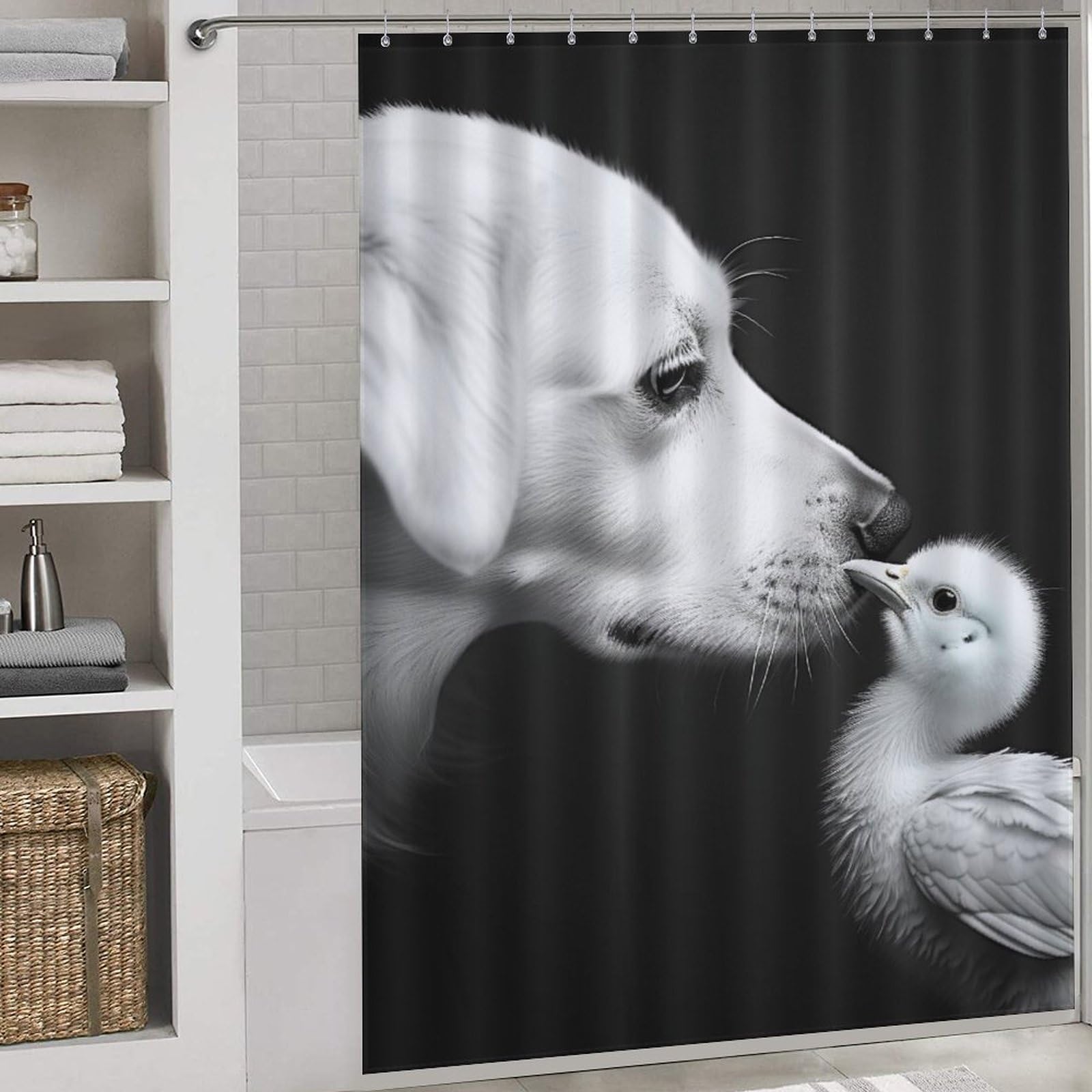 Rideau de douche chien tissu contre les inondations de salle de bain rideau lavable baignoire
