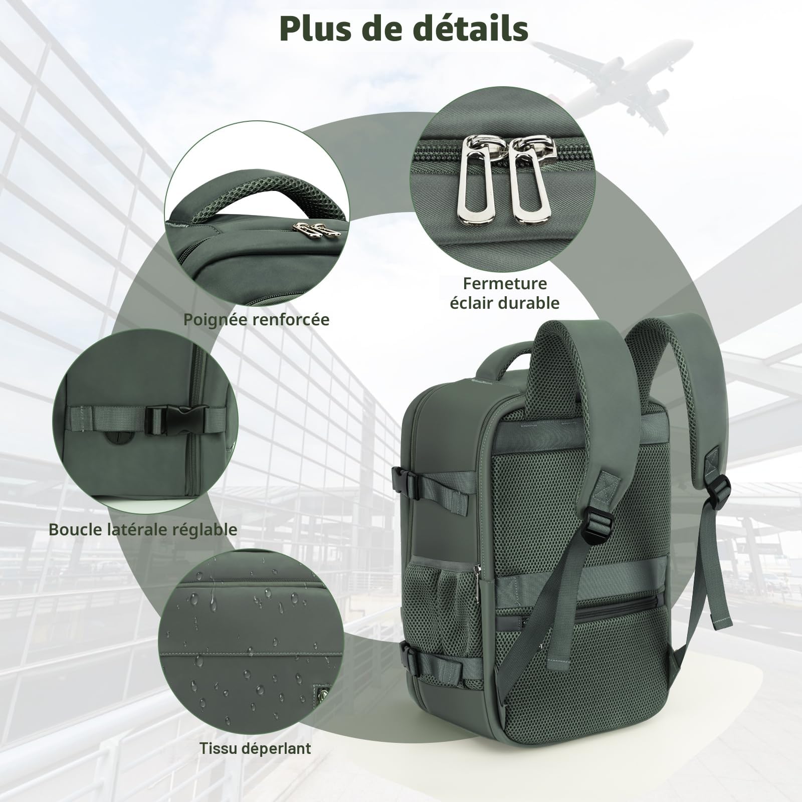 OTAHGK Bagage Cabine 40x20x25 pour Ryanair Sac à Dos de Voyage Bagage à Main Avion Sac à Main sous Le Siège Valise Sac Ordinateur Portable avec Port de Charge USB