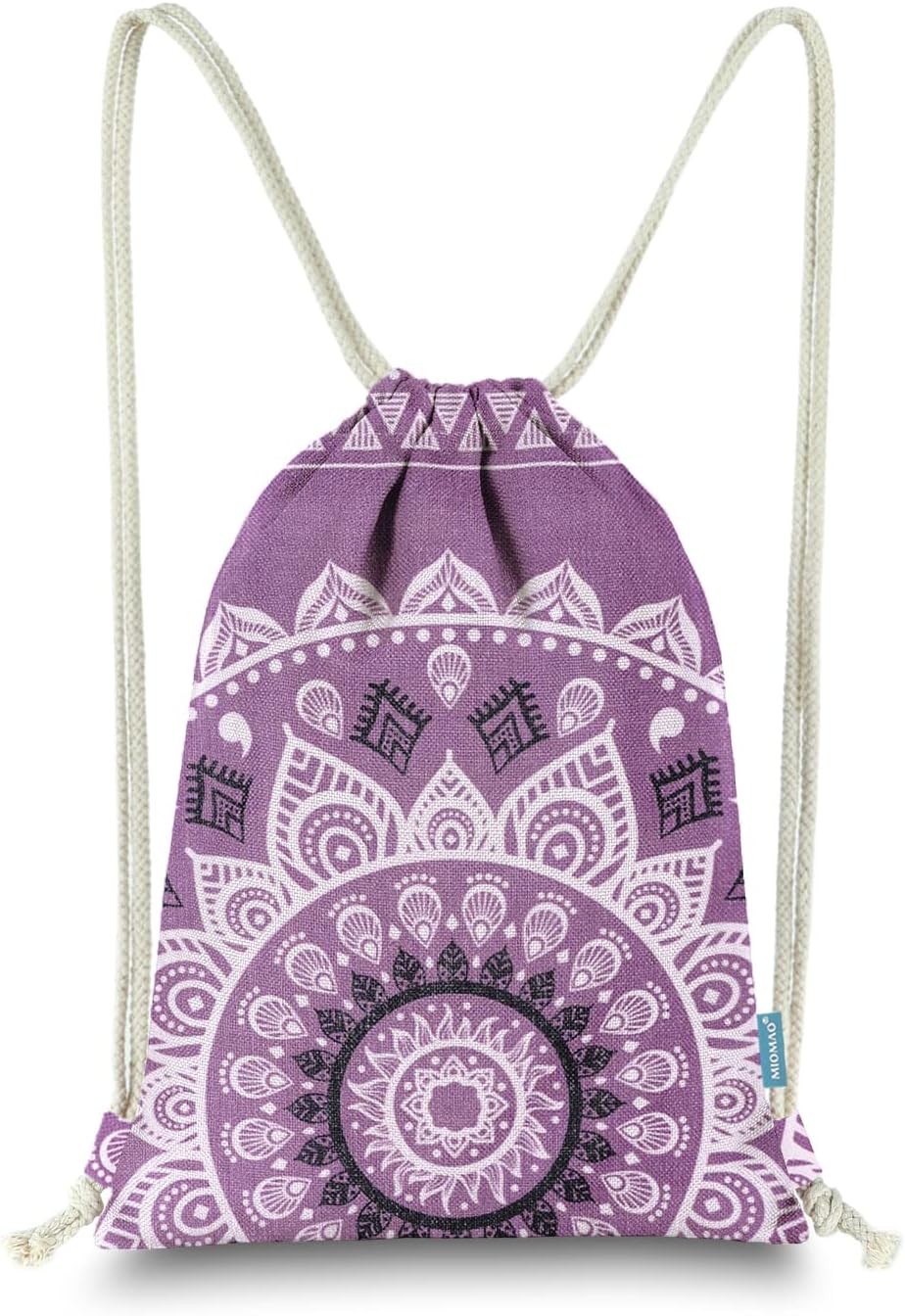 Drawstring Backpack Mandala Style String Bag Canvas Beach Sport Daypack